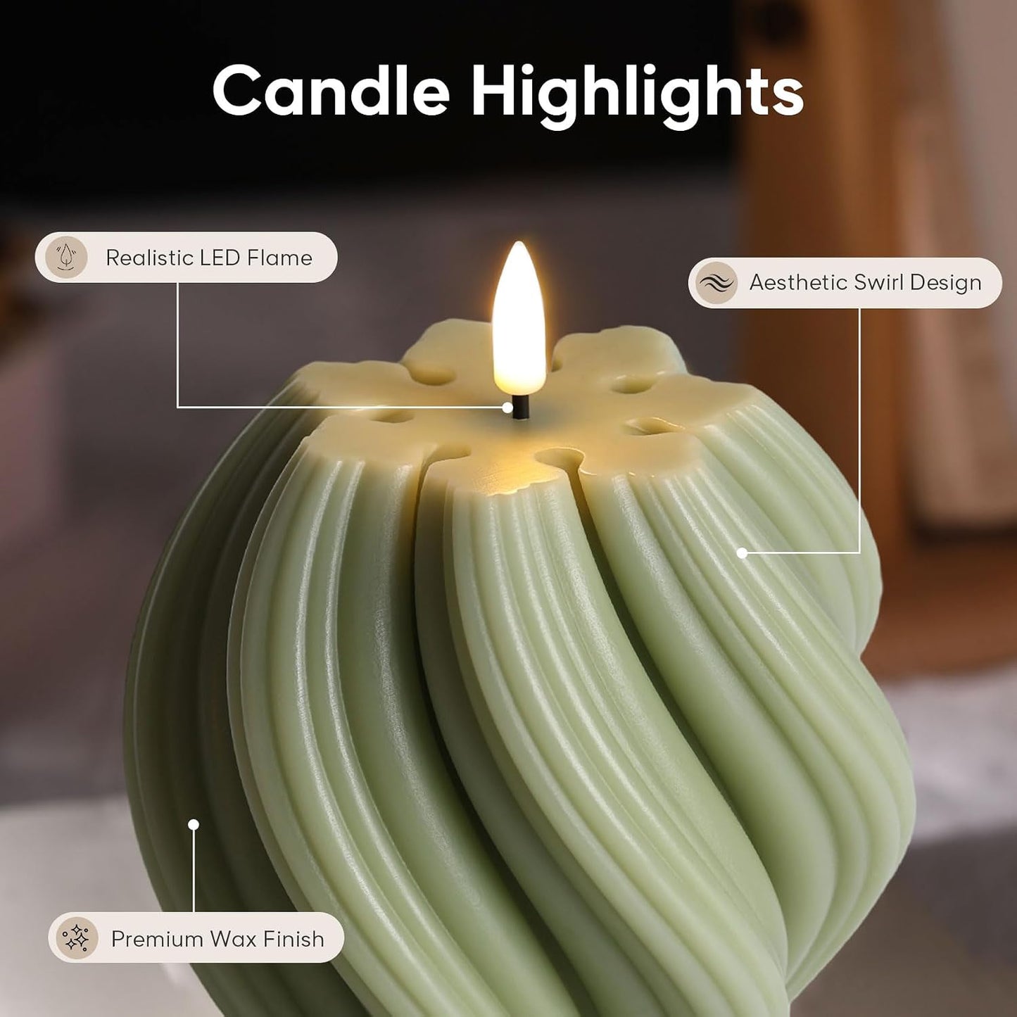Swirl Flameless Candles / Sage Green / Set of 2
