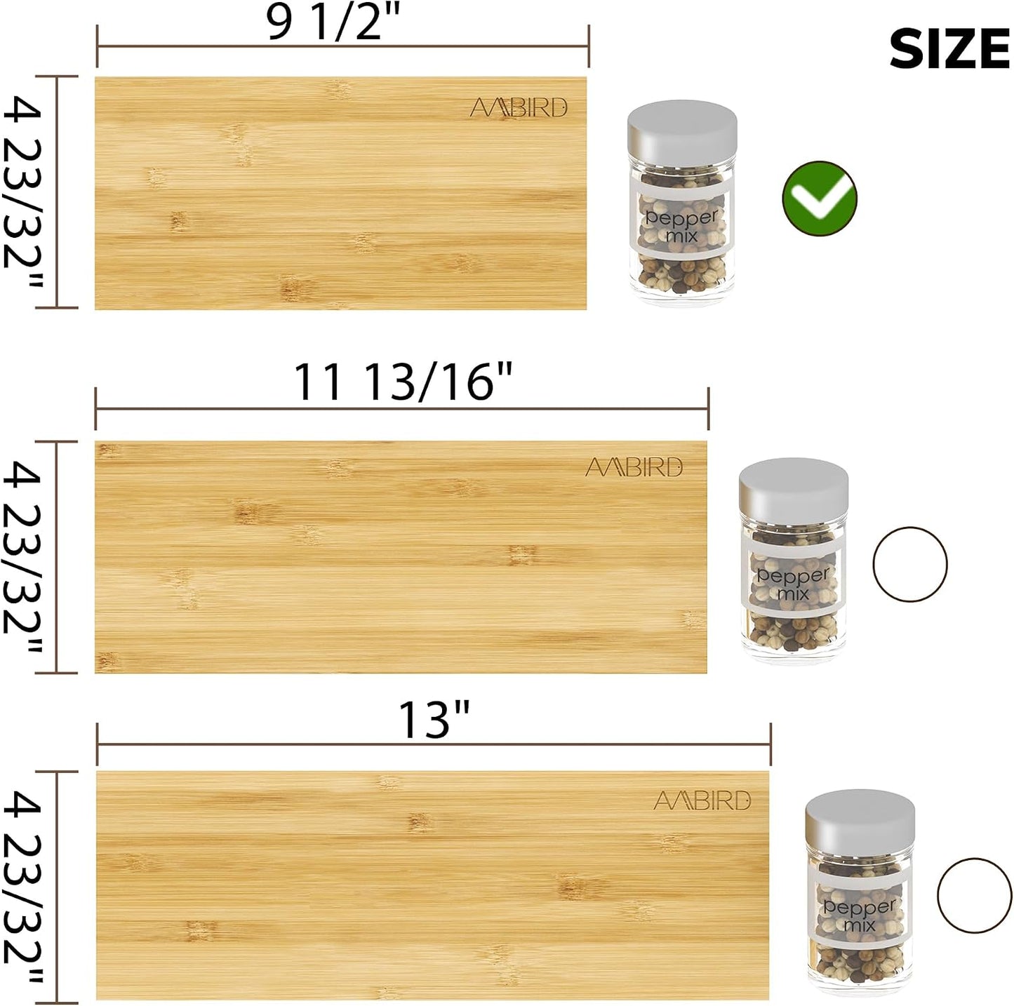 AMBIRD Bamboo Spice Drawer Organizer with Non-slip Mat,4 Tier Jar Spice Rack Tray 9.5'',Seasoning Organizer for