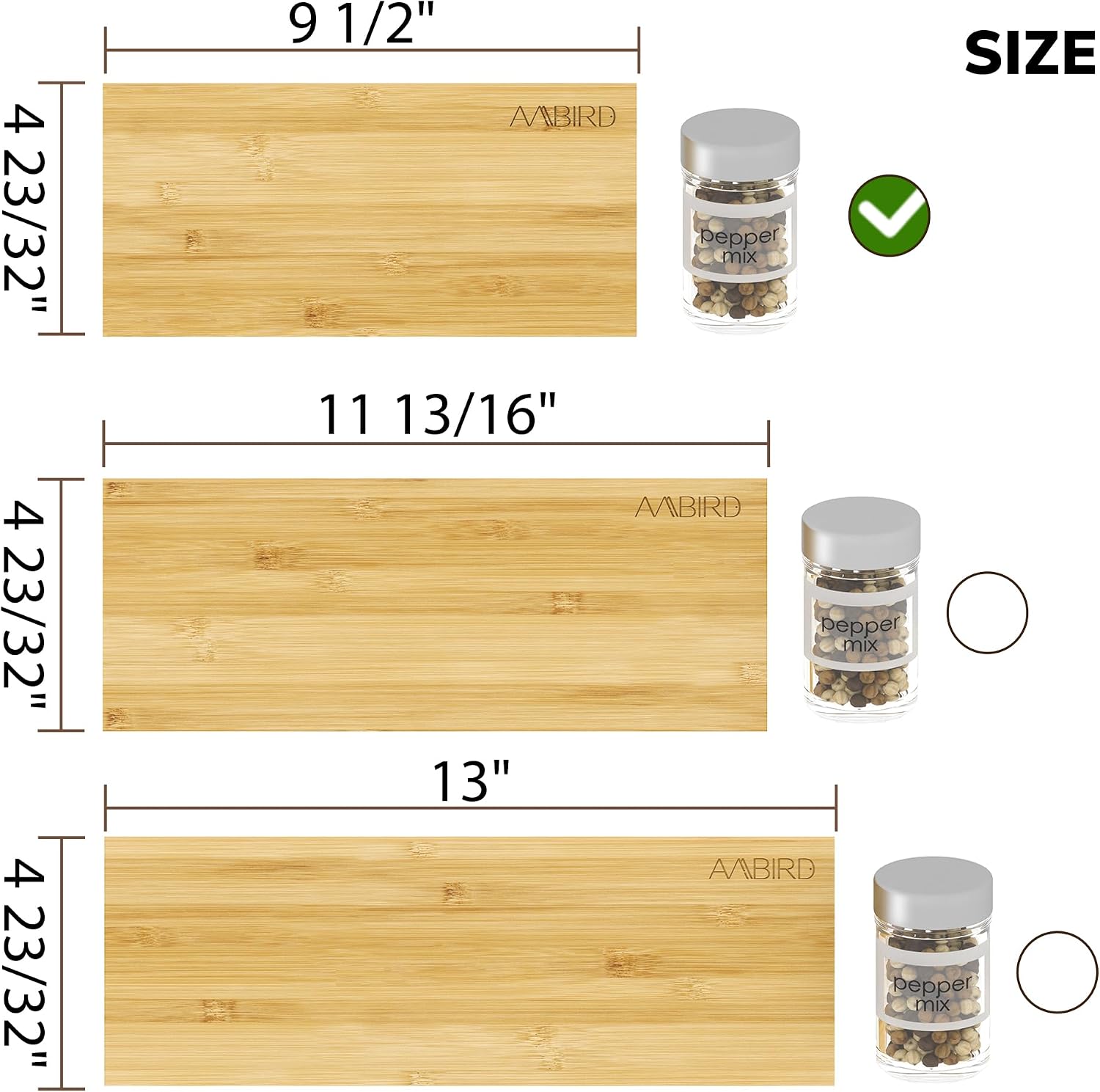 AMBIRD Bamboo Spice Drawer Organizer with Non-slip Mat,4 Tier Jar Spice Rack Tray 9.5'',Seasoning Organizer for