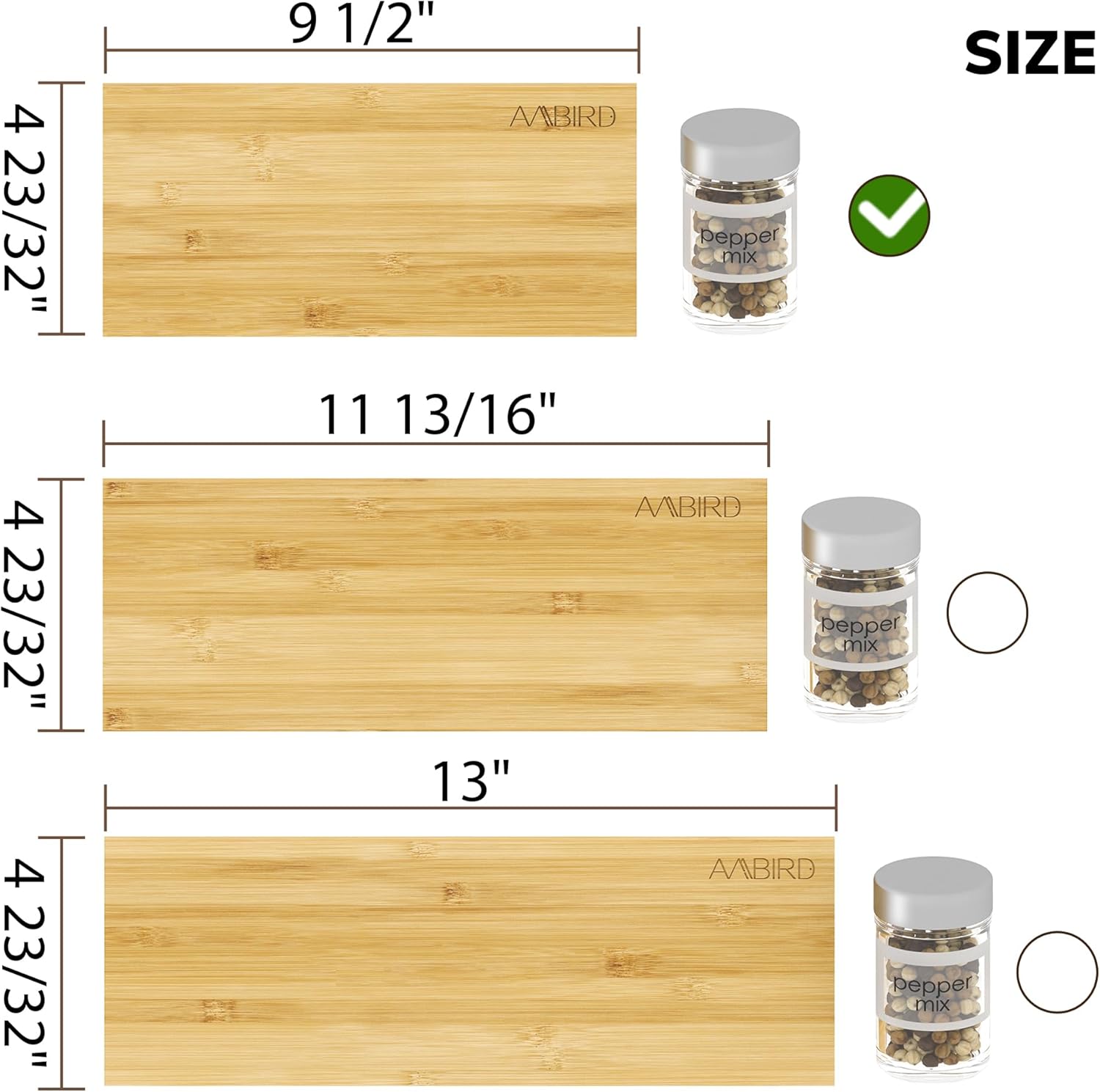 AMBIRD Bamboo Spice Drawer Organizer with Non-slip Mat,4 Tier - 2 Set Jar Spice Rack Tray From 9.5''to 19'', Seasoning