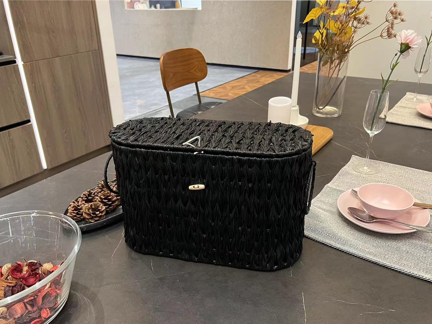 Wicker Toilet Paper Storage Stand / Black