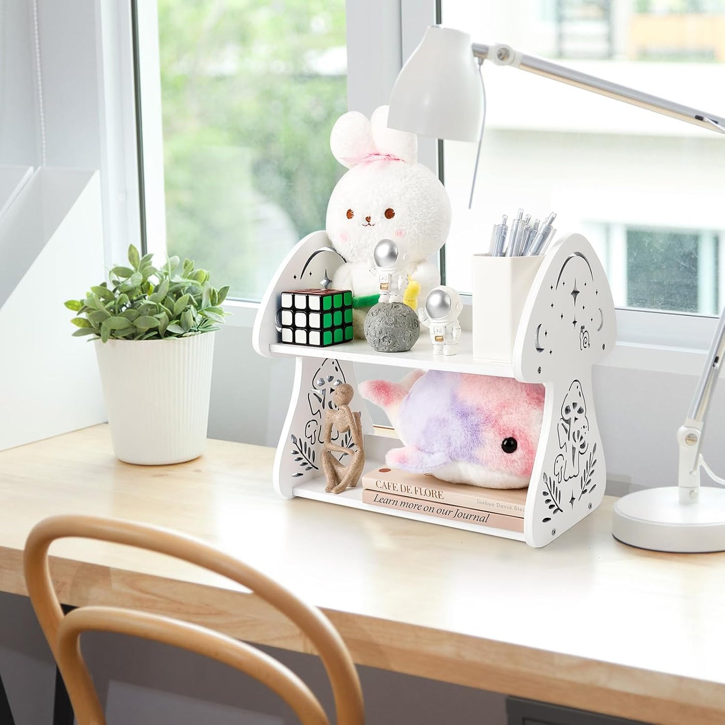 Wooden Book Shelf Desktop Display Shelves Organizers / White