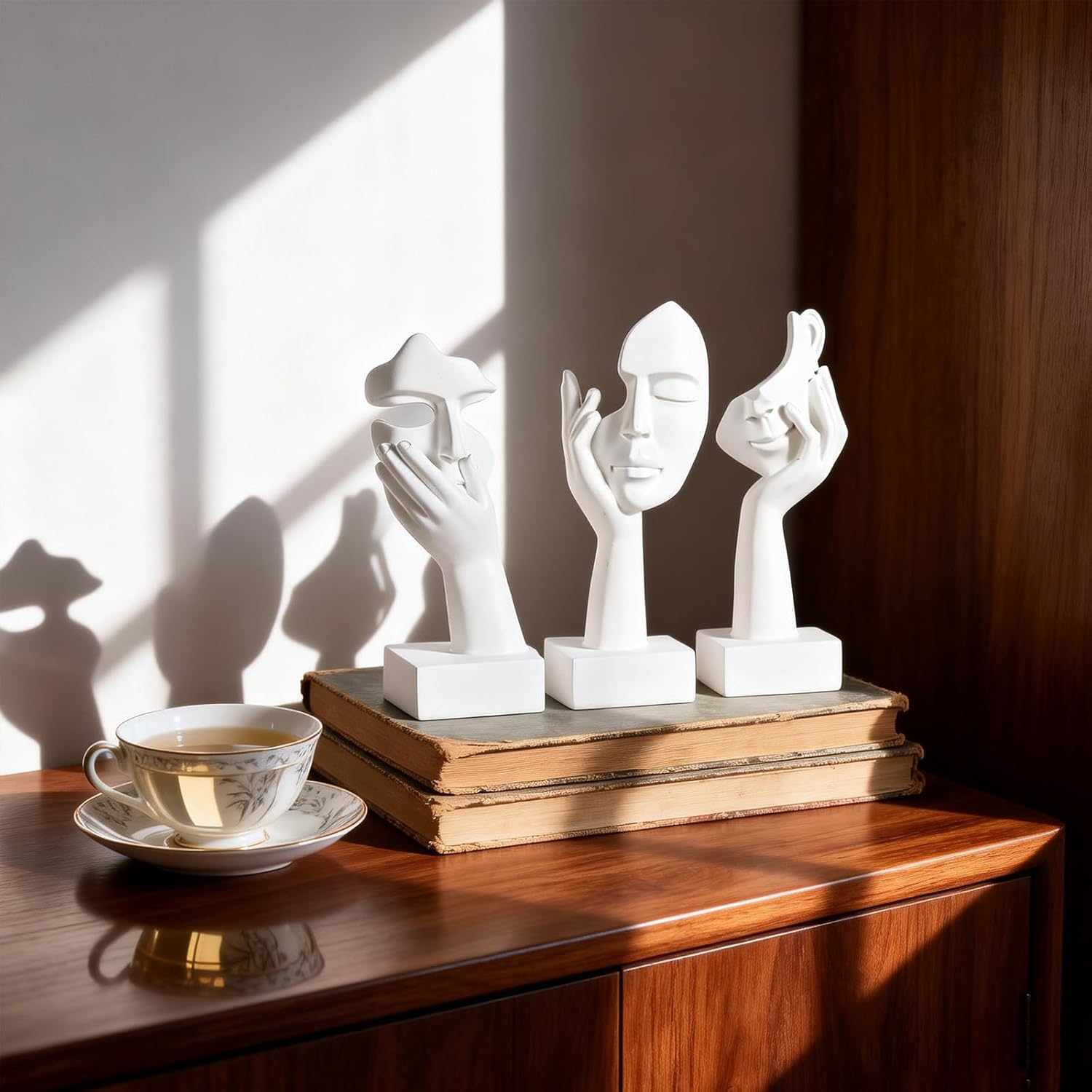 Art Abstract Home Accent Figurines for Decor Woman Apartment Bookshelf Floating / White / Set of 6