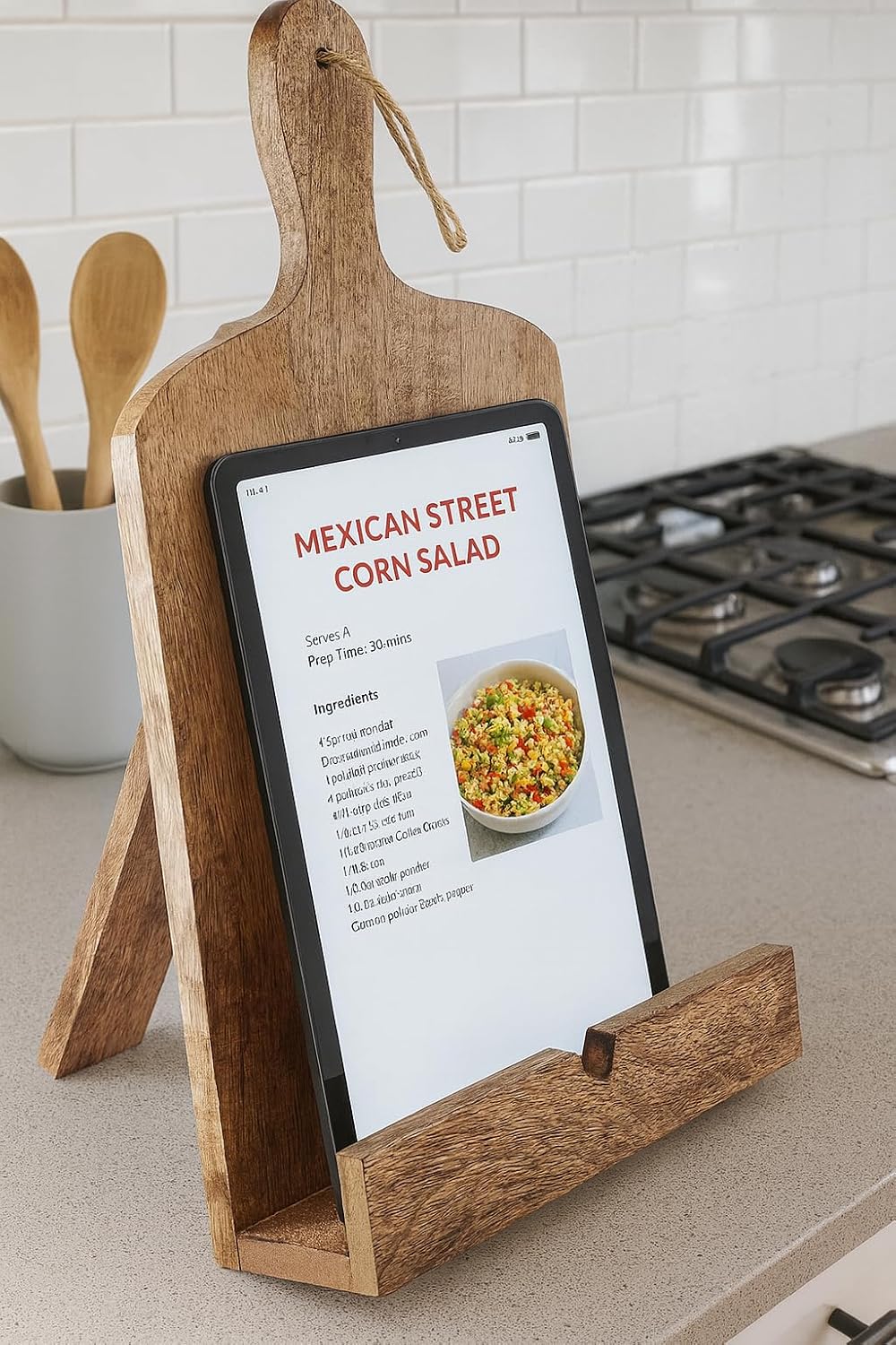 Wedding Gifts Solid Wood Cookbook Stand for Kitchen Counter Recipie Book Holder for Cooking, Chopping Board Style