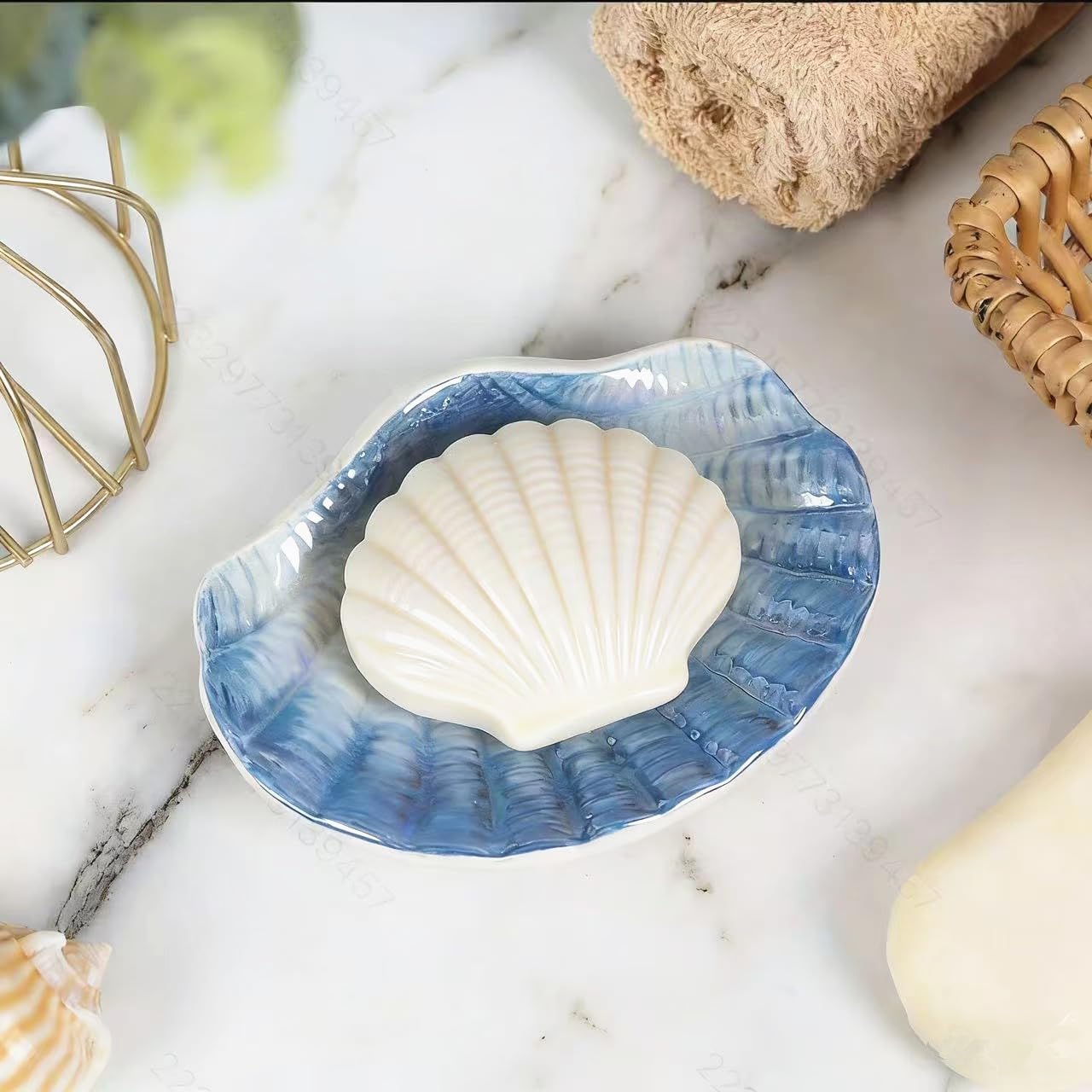 Ceramic Ocean Seashell Soap Dish / Blue