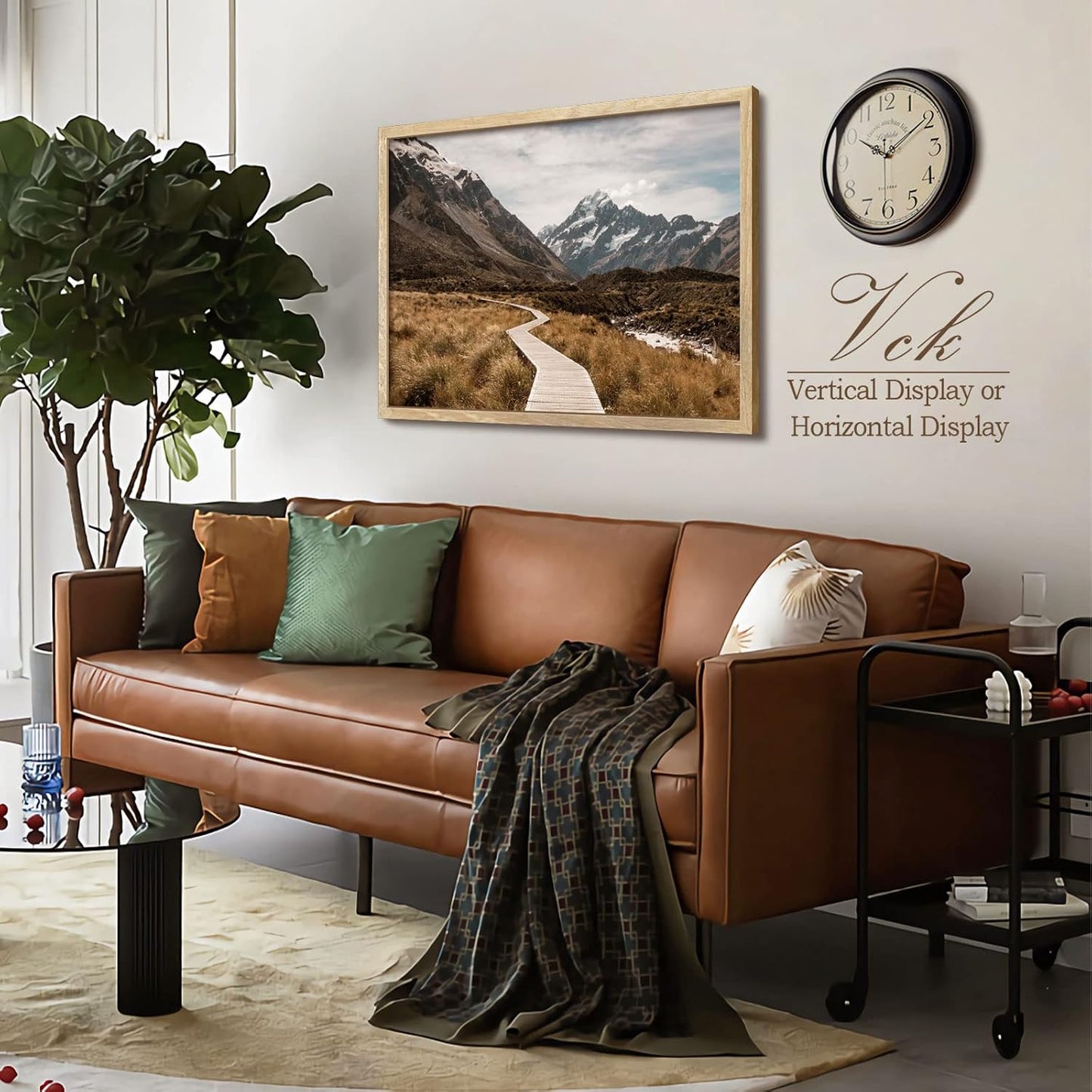 VCK 27x40 Inch Poster Frame Set of 3, Natural Solid Wood, Wall Hanging | Wide Border, Light Woodgrain, Shatterproof