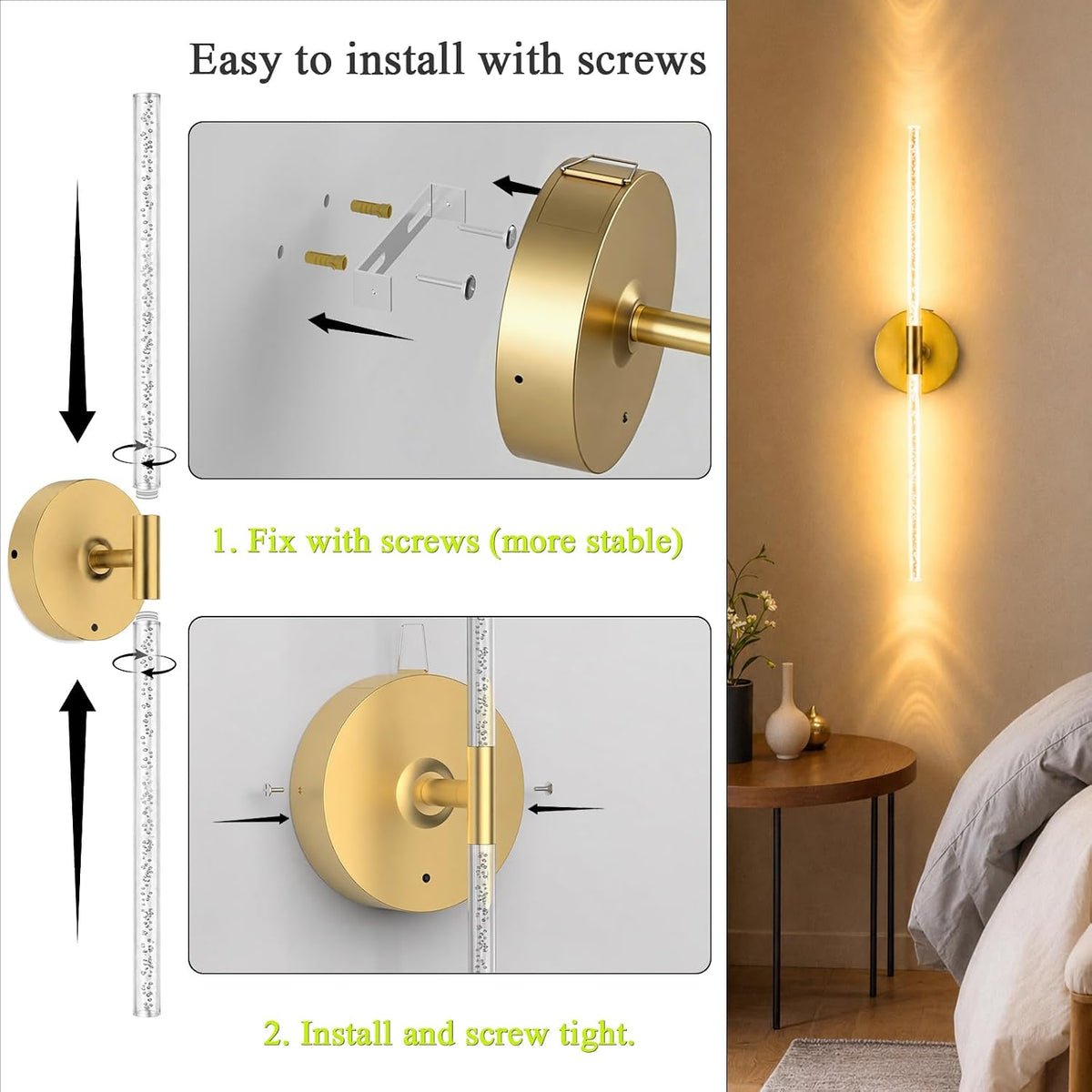 Rechargeable Wall Lights Battery Operated Sconce 2Pack(Gold Bubble Crystal) | 10000mAh Wireless Wall Lights With Touch