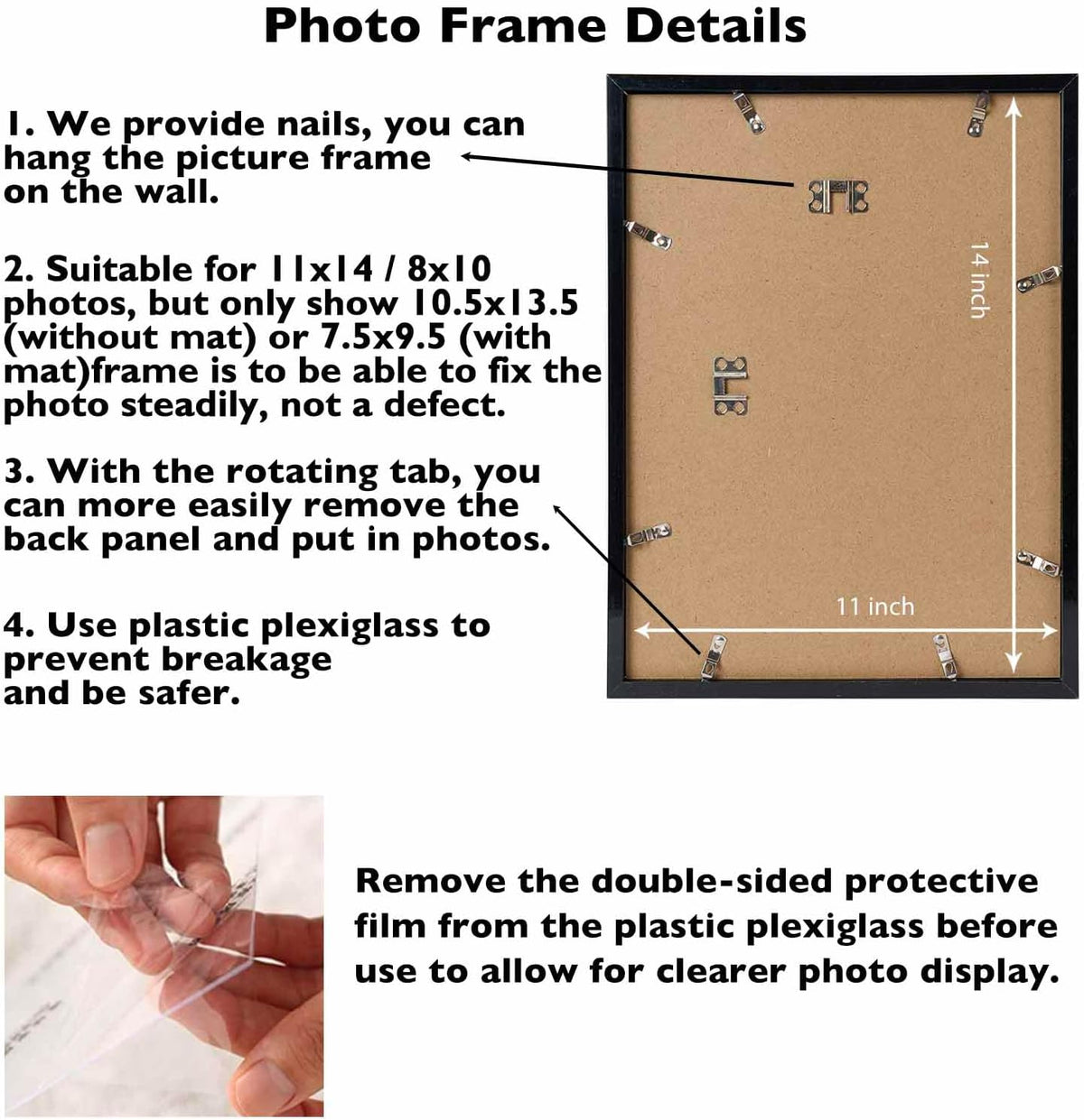 JCJMY 6 Packs 11x14 Picture Frames, Display 8x10 with Mat or 11x14 Without Mat, Black Gallery Wall Frame Set, 11 by 14