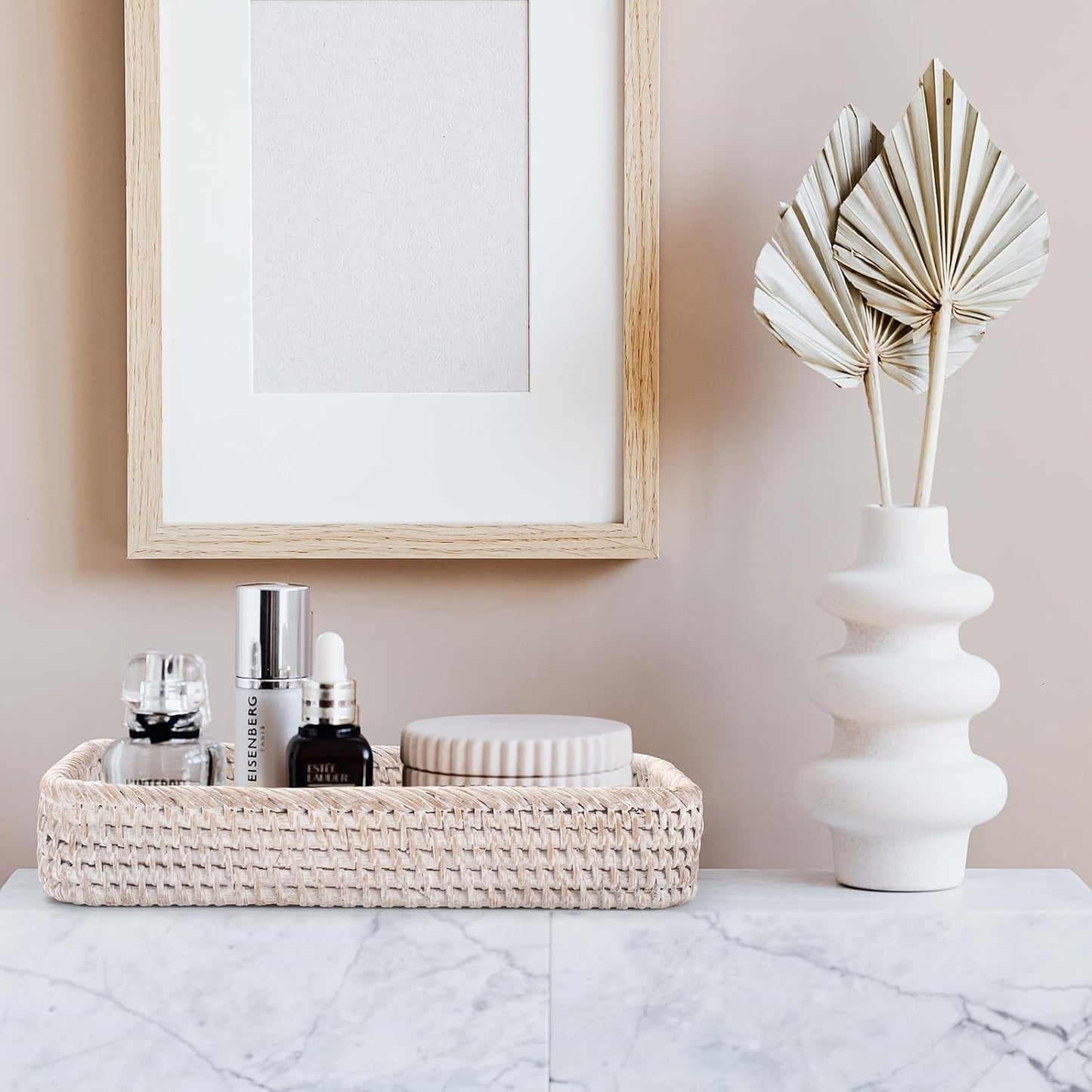 Rattan Bathroom Vanity Tray / 10.2 x 4.9 x 1.6 / Whitewash