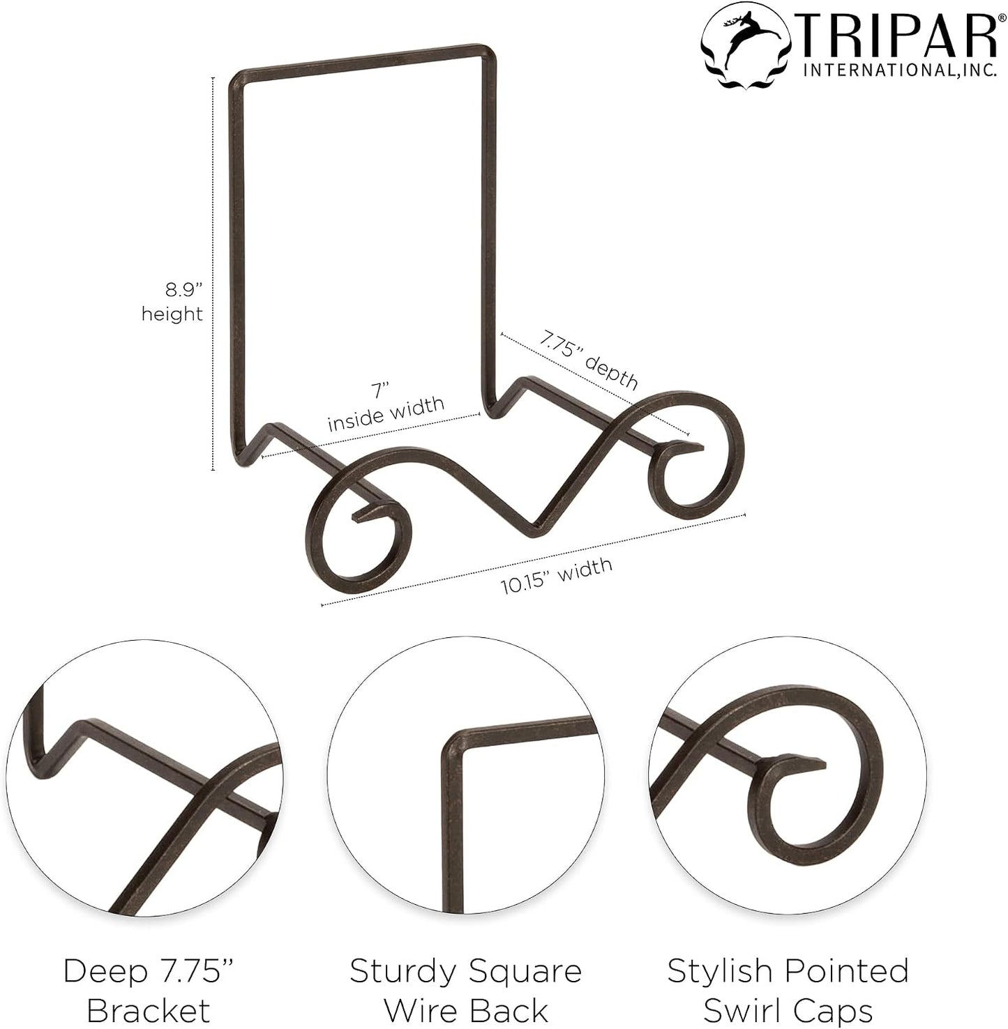 Tripar Decorative Keller Easel Stand, Black & Gold Finish (9-Inch Depth) - Beautifully Designed Tabletop Stand - Made