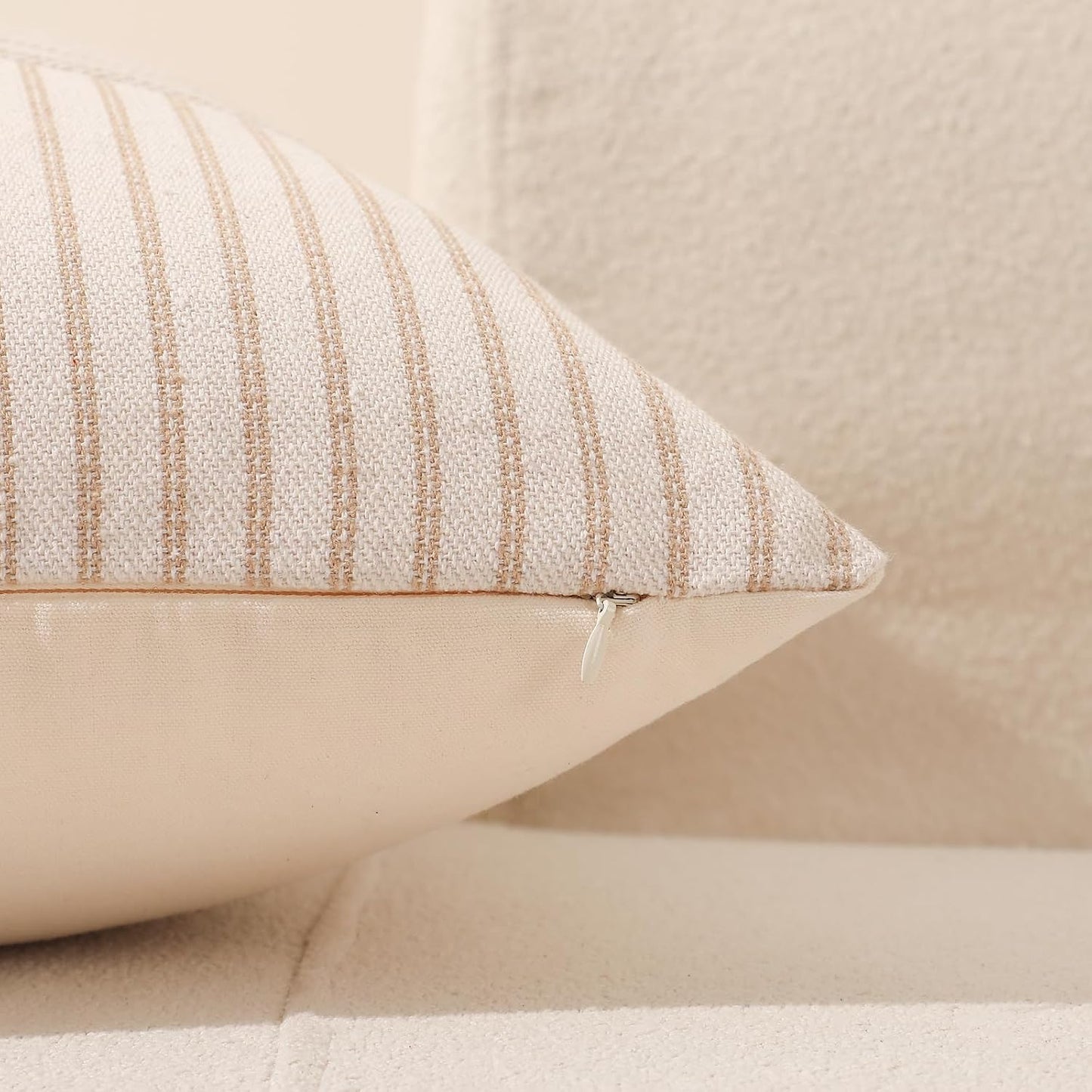 Striped Linen Decorative Pillow / Khaki / 18 x 18 / Beige / Set of 2