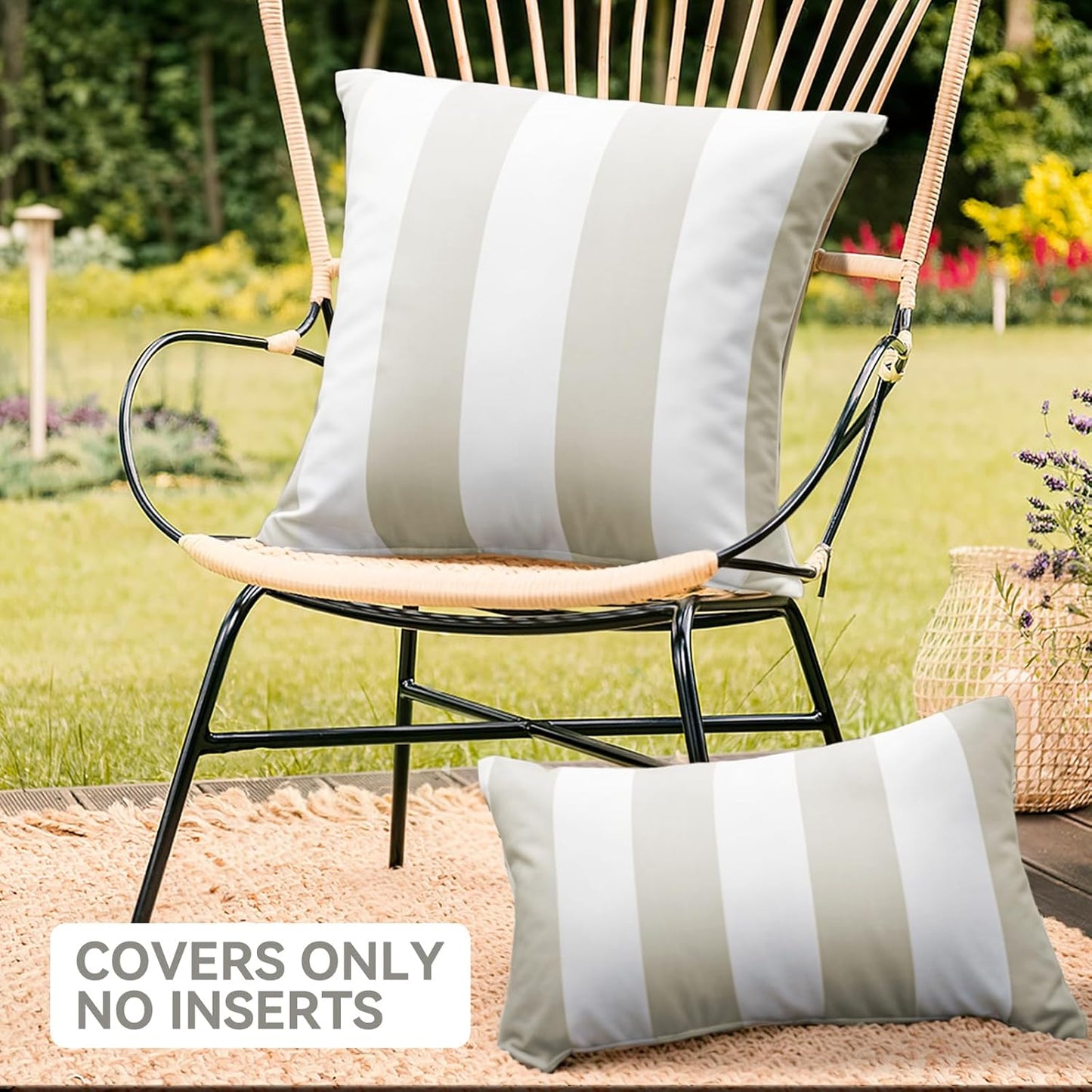 Western Home Outdoor Waterproof Striped Throw Pillow Covers / Sand and White / 18 x 18 / Set of 2