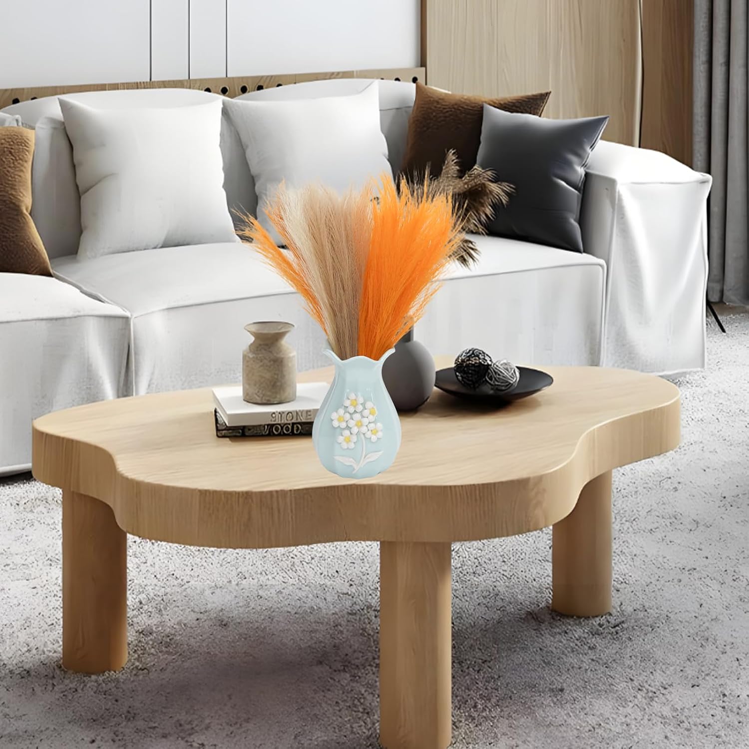 Faux Pampas Grass Fluffy Artificial Orange Pompas Grass / Orange Series / 21.6 Inch / Set of 30