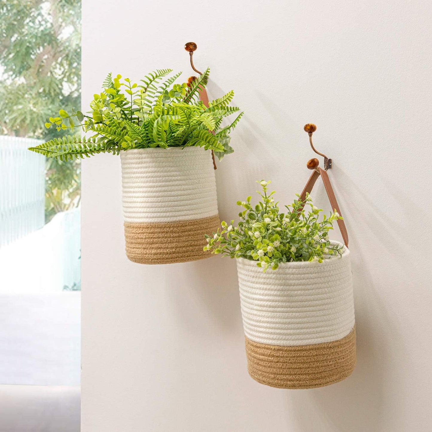 Woven Basket Key Storage / Jute & White / Set of 2