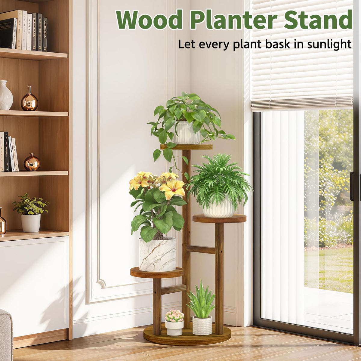 LASZOLA Wood Small Plant Stand Table Tall for Indoor Corner, 3 Tier Brown | Flower Pot Holder Rack for Multiple Plants