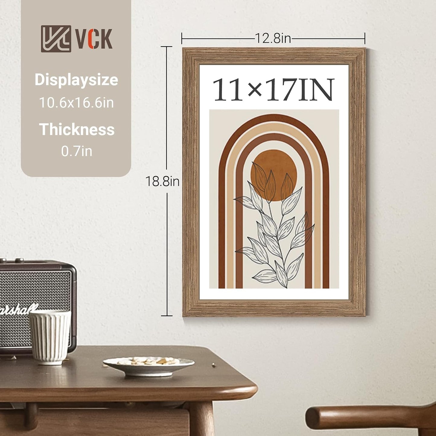 VCK 11x17 Picture Frame Walnut 4 Pack,Wide Thick Wood Border, for Print | Exclusive Woodgrain, Wall Hanging, HD