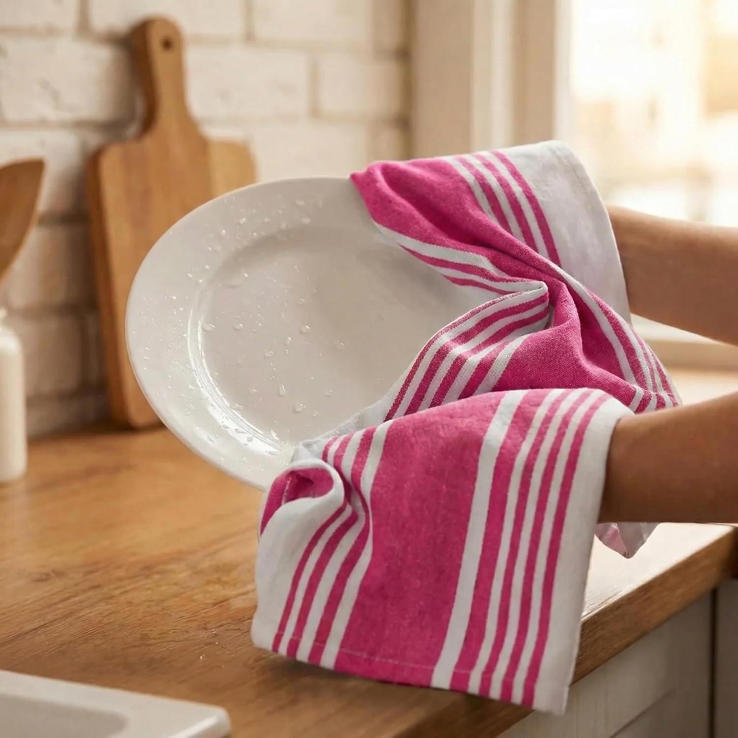 Urban Villa Kitchen Towels Cotton Dish Towel 20”x30” (Set of 6) Fuchsia White