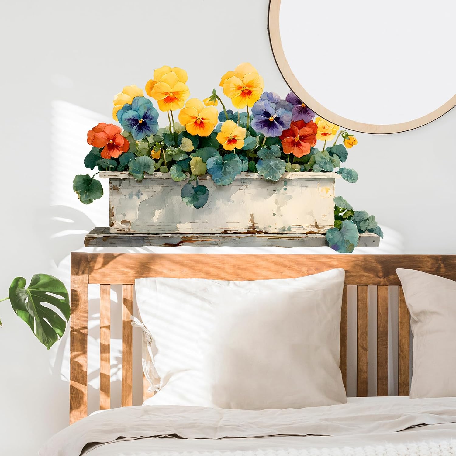 Pansy Flower Wall Decals Removable Rustic Garden Bloom Vinyl Stickers for Nursery Living Room