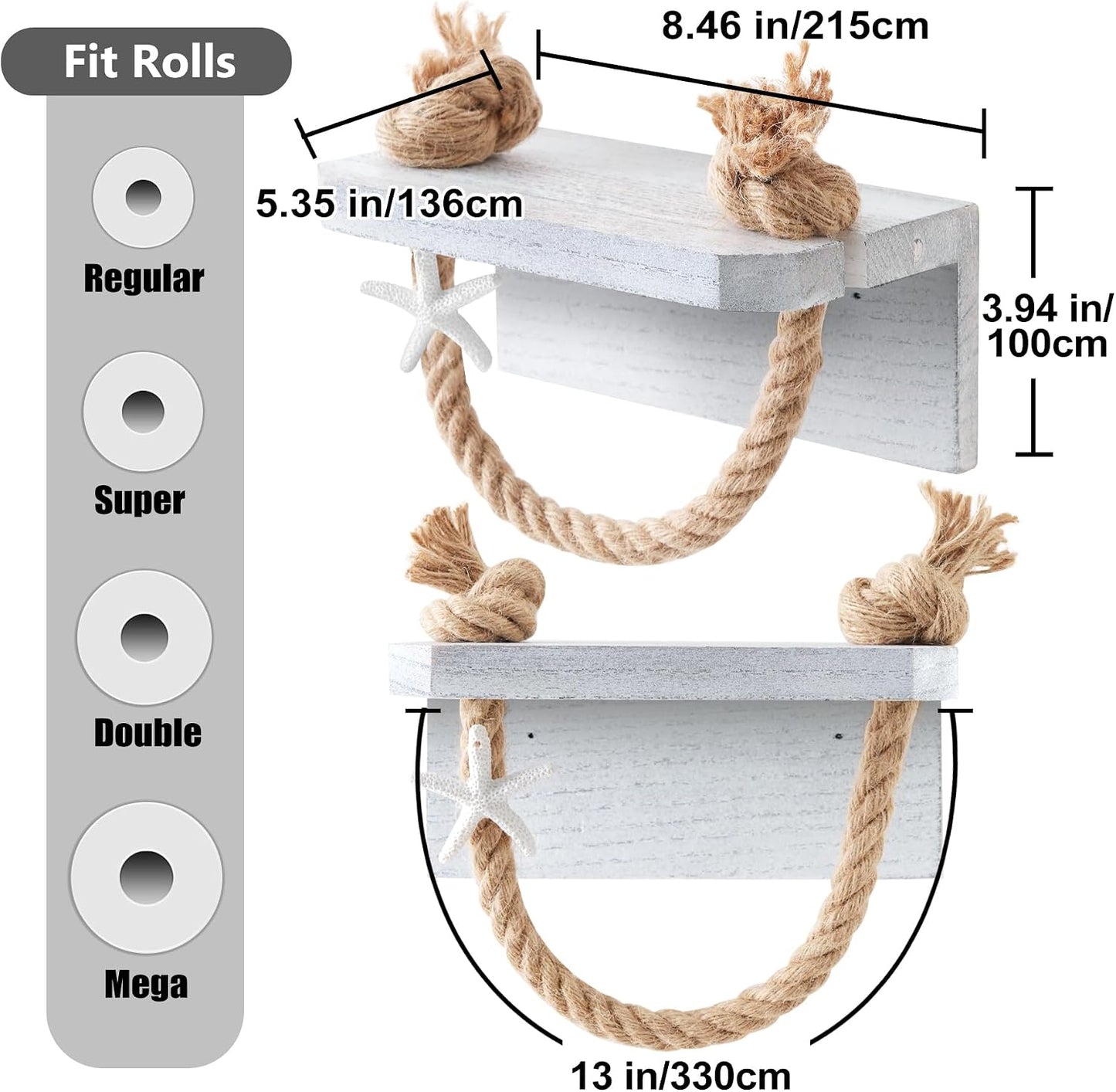 Farmhouse Rope Toilet Paper Holder Beach Towel Holder Wood Shelf | Rustic Farmhous Bathroom Decor Wall Mount