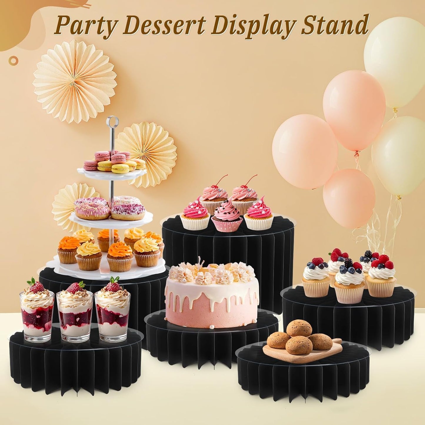 Foldable Cake Display Stands / Black / Set of 6