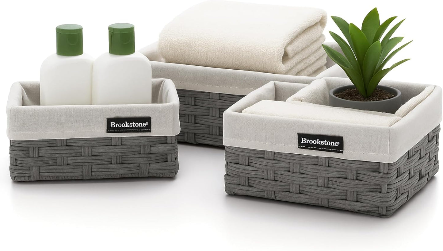 Wicker Shelf Storage Basket Decorative Shelf Bin / Grey Three Pack