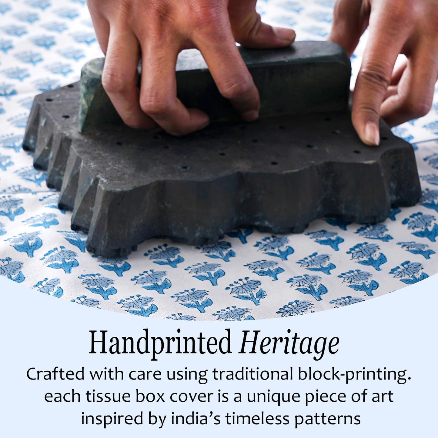 CPC Hand Block Printed Cotton Tissue Box Cover " Square Soft Reusable / Apatite Blue / 5 x 5 x 5.5