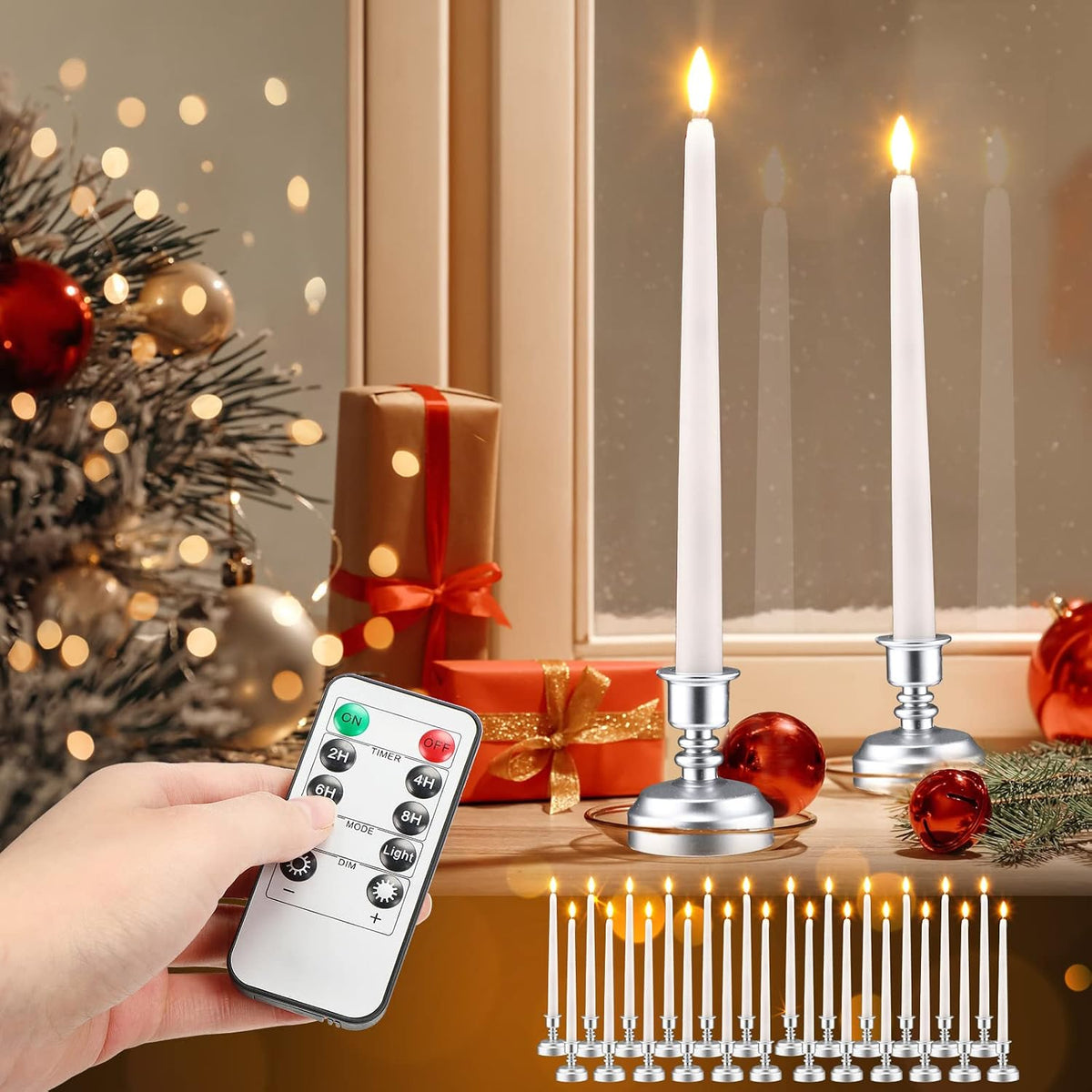 Fumete 24 Pack Flameless Taper Candles with Remote Control and Timer Flickering LED Taper Candles Realistic 3D Flame