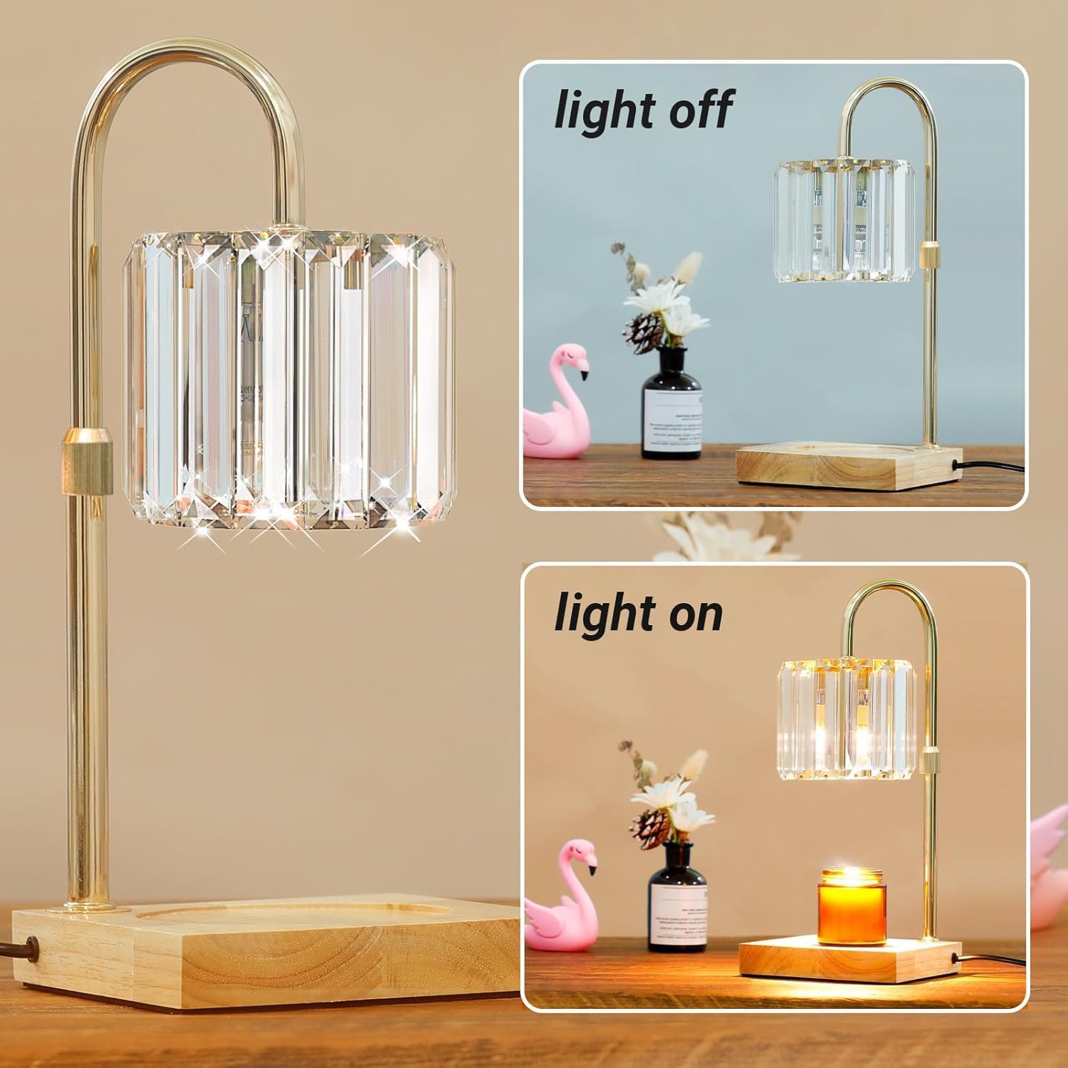 Yuichoy Candle Warmer Lamp with Timer, Dimmable Electric Candle Wamer Adjustable Height, Glass Modern Candles Melter