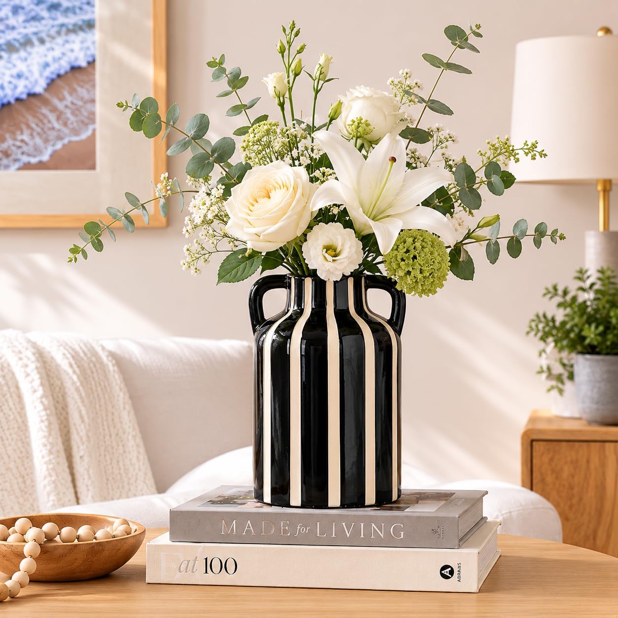 Black Ceramic Vase / Black and White