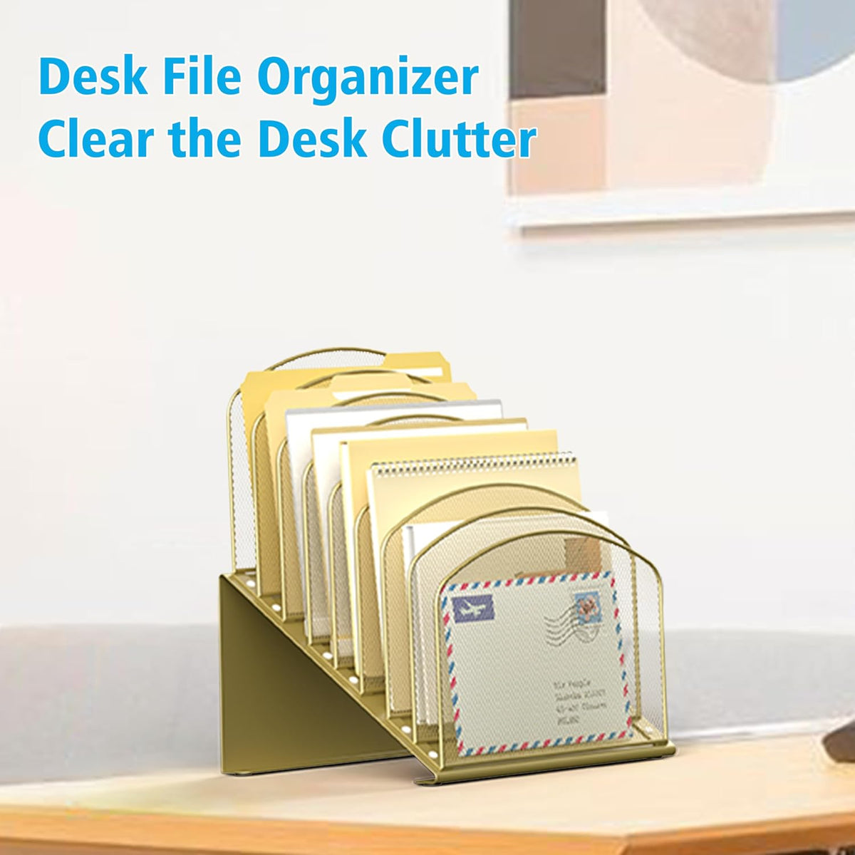 Inclined Desk File Organizer, 8-Section Upright Desk Organizer Standing File Sorter for Office Classroom Desktop