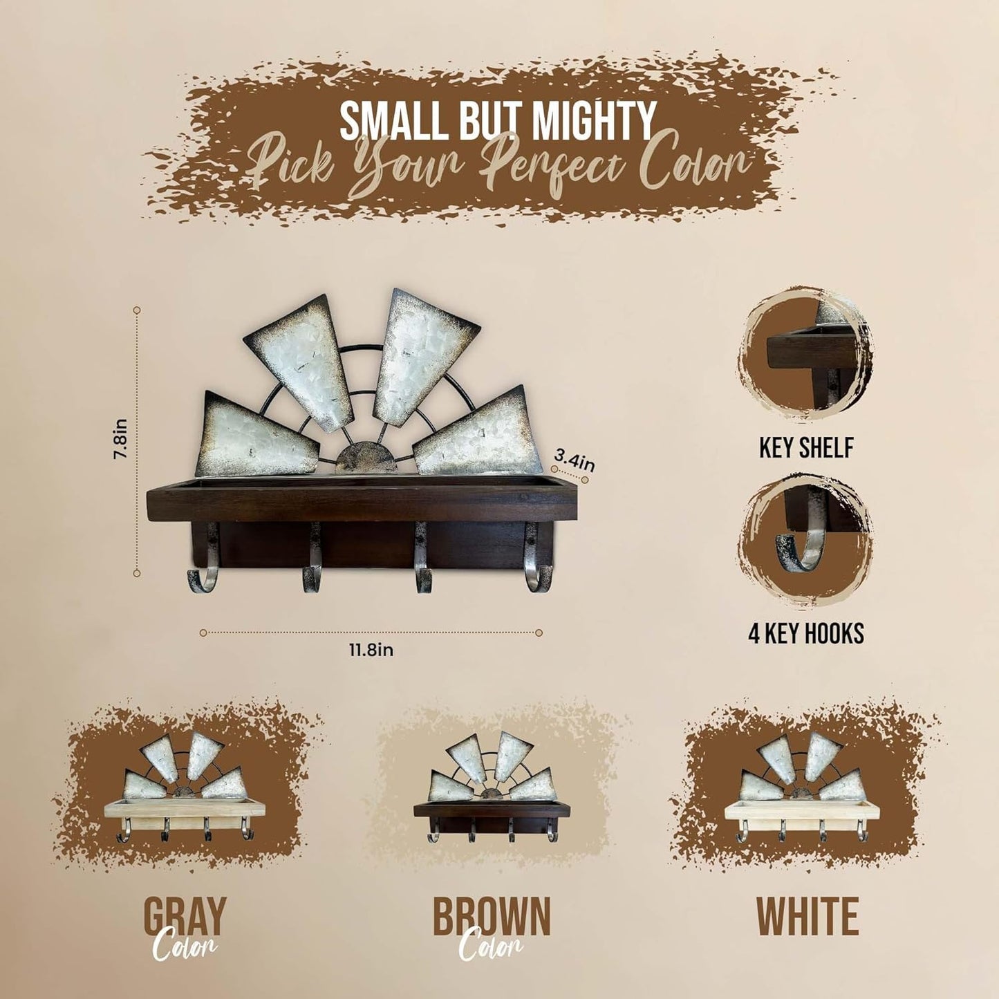 Windmill Key Holder Wall Mount / Brown