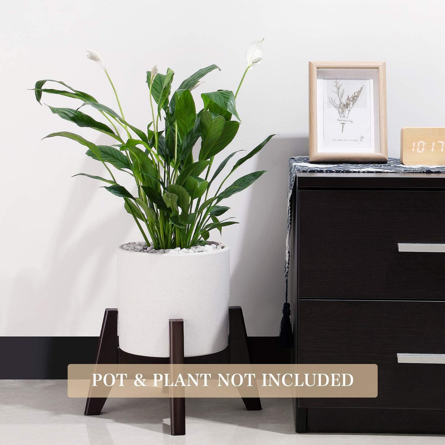 Seanmi Plant Stands for Indoor Plants, Bamboo Plant Stand, Mid Century Plant Holder, Adjustable Width, Fits 8 9 10 11
