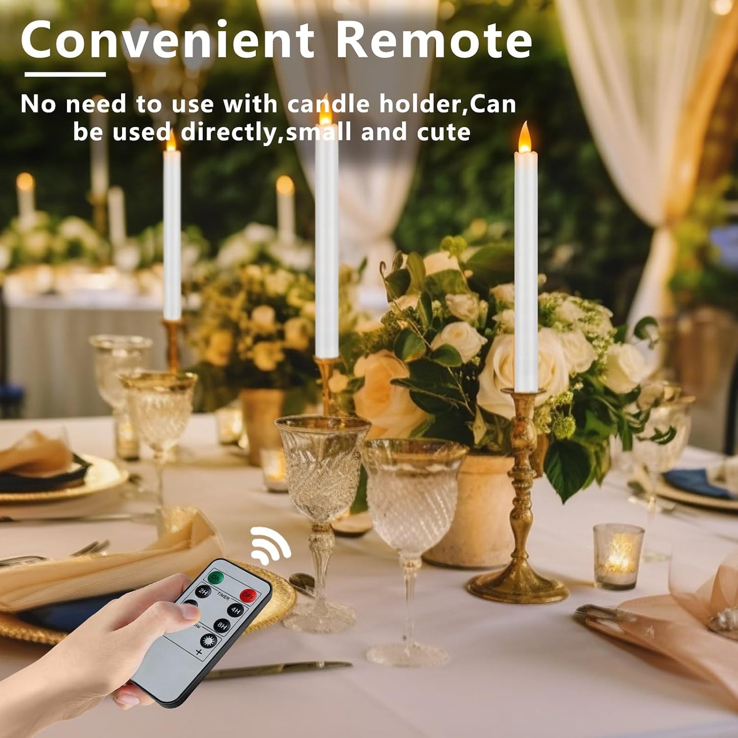 wemarry Flameless Taper Candles 10" Dripless Battery Operated Taper Candles Included Remote Timer 400+ Hours by 2AA