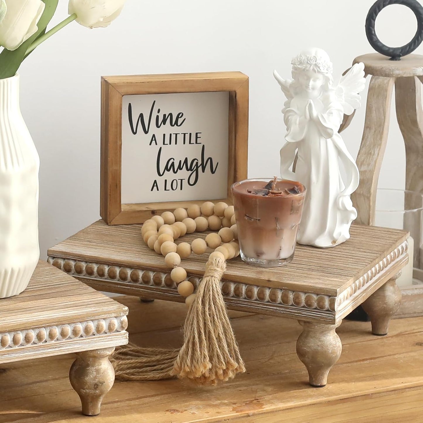 SwallowLiving Wooden Riser for display, Natural, Set of 3