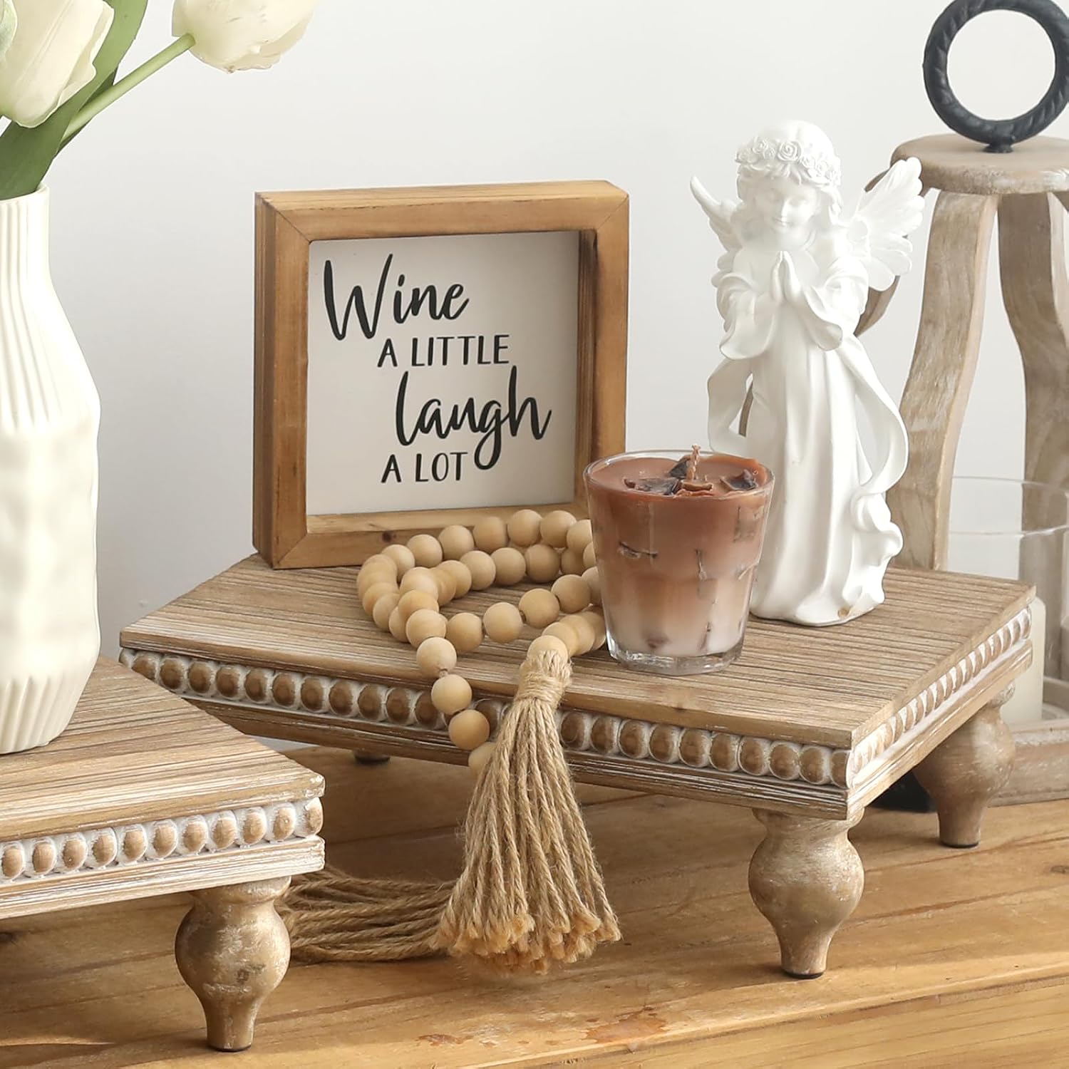 SwallowLiving Wooden Riser for display, Natural, Set of 3