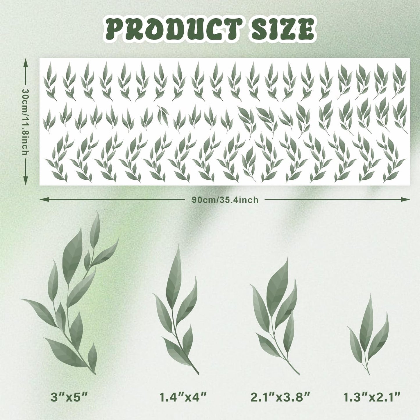 Stickers Boho Decals Sage Wallpaper Watercolor Olive Leaf Decals Fresh / Leaves / Green / Set of 56