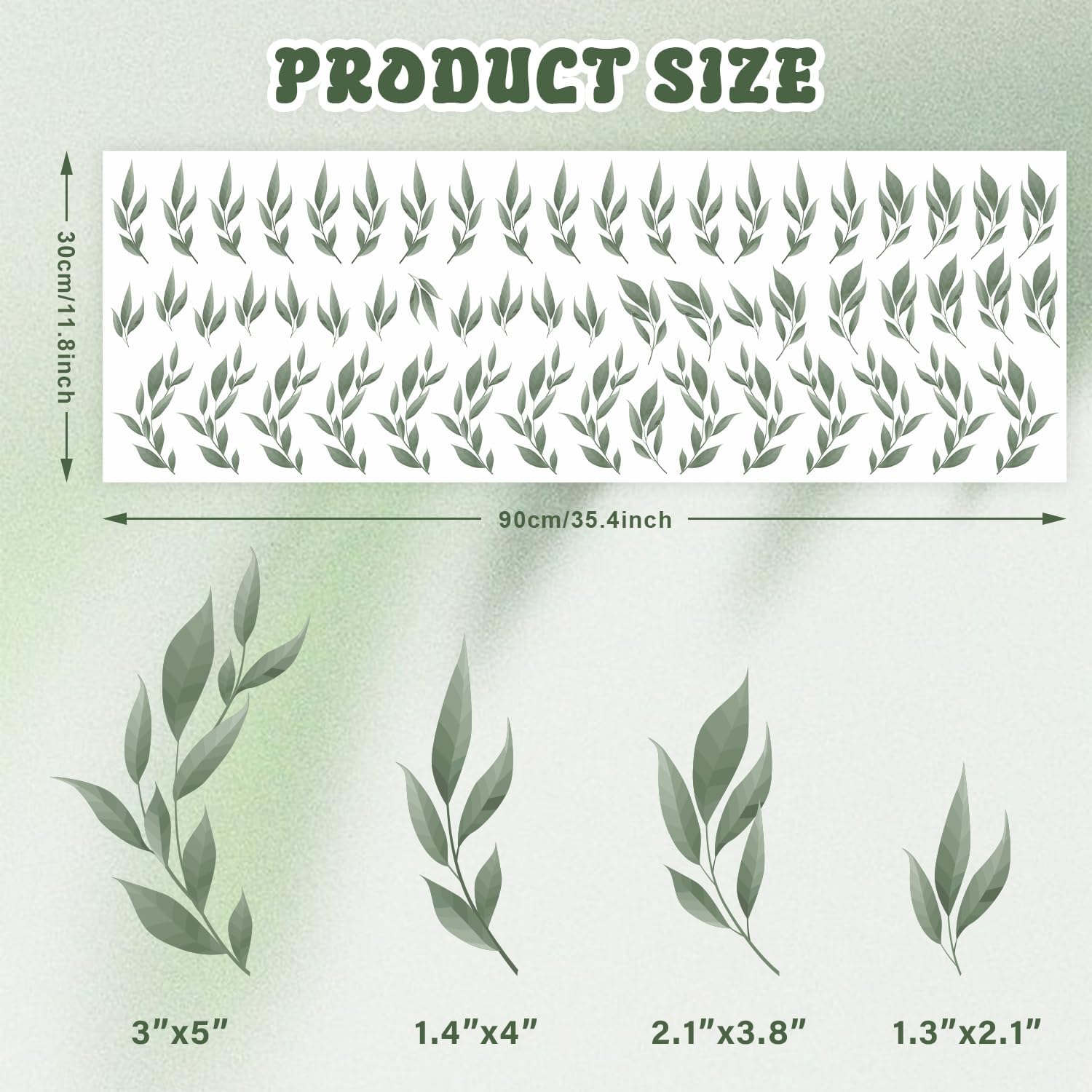 Stickers Boho Decals Sage Wallpaper Watercolor Olive Leaf Decals Fresh / Leaves / Green / Set of 56