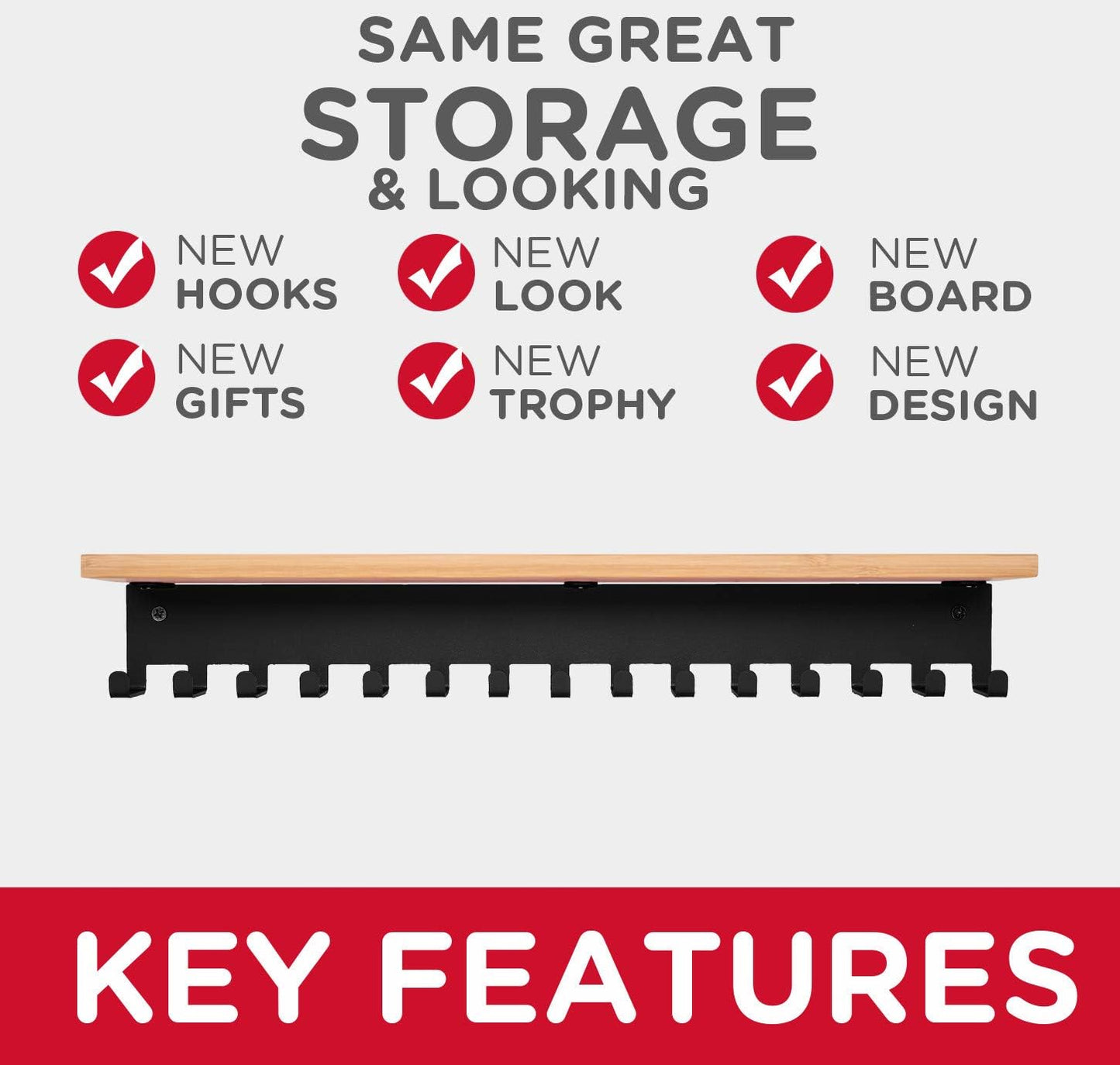 iBobbish Premium Trophy and Medal Display Shelf 16inchL,Metal Trophy Shelf with Hooks Upgraded,Large Bamboo Trophy