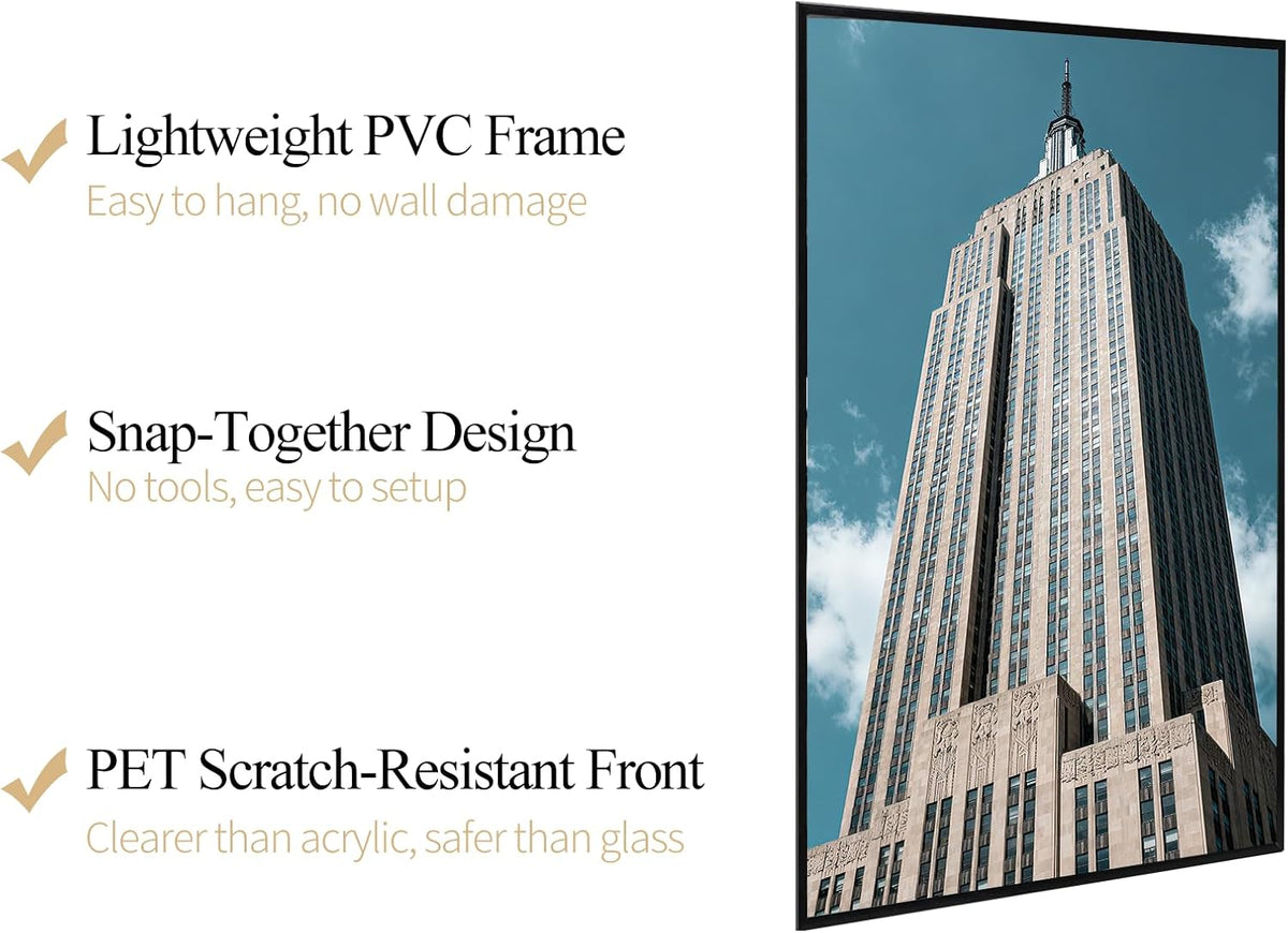 Lavezee 24x36 Poster Frame Black, Lightweight 24 x 36 Poster Frames for Wall Mounting, Display 24 by 36 Pictures