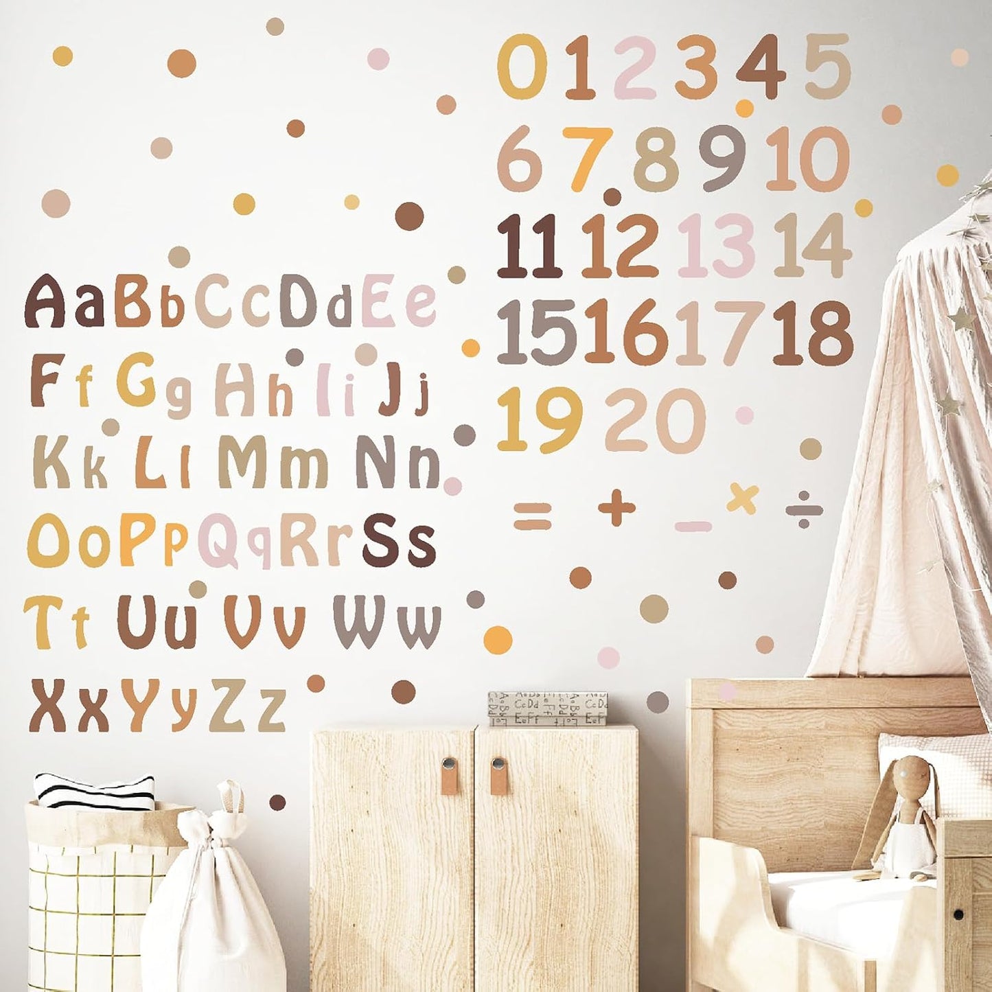 Alphabet Wall Decals Neutral Number Wall Decals Peel and Stick Watercolor Letter Decal ABC / Boho
