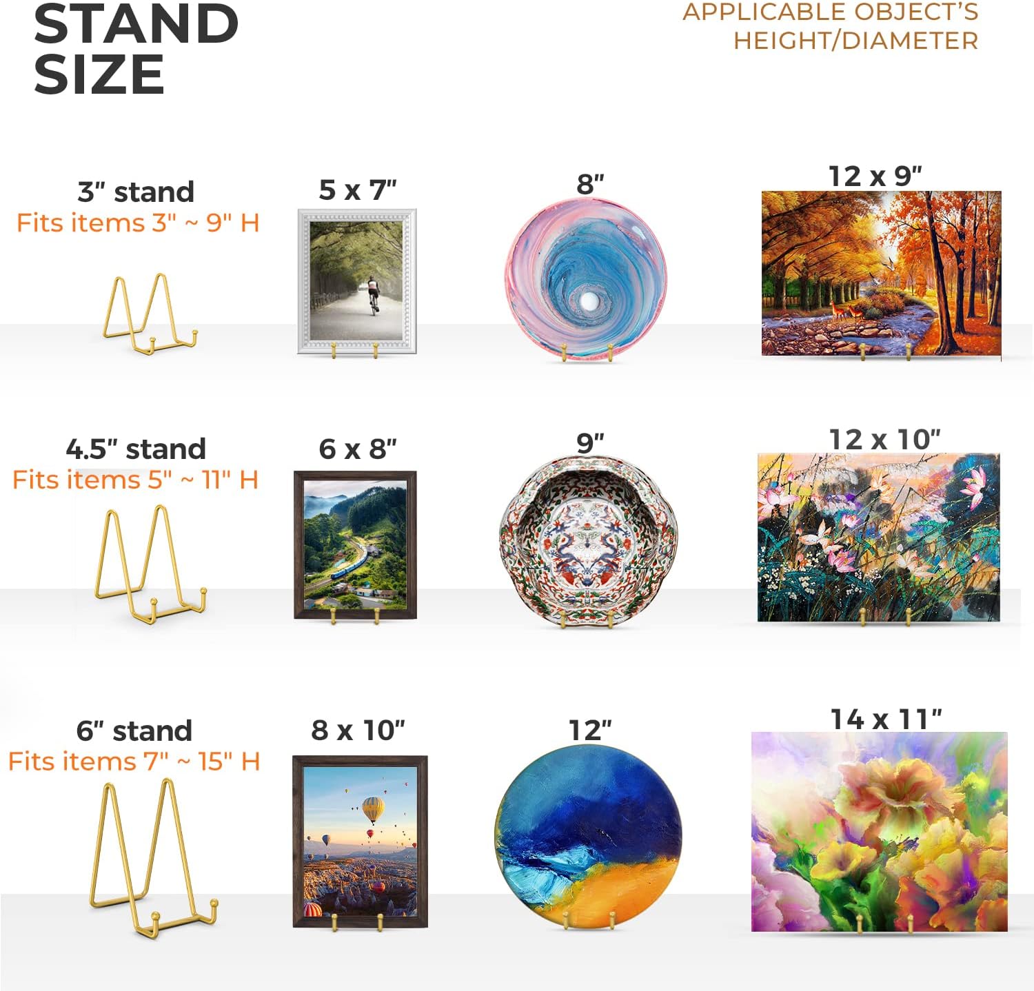 Display Stand + Metal Frame Holder for Picture / Gold - 3 Inch / 3 Inch / Set of 4