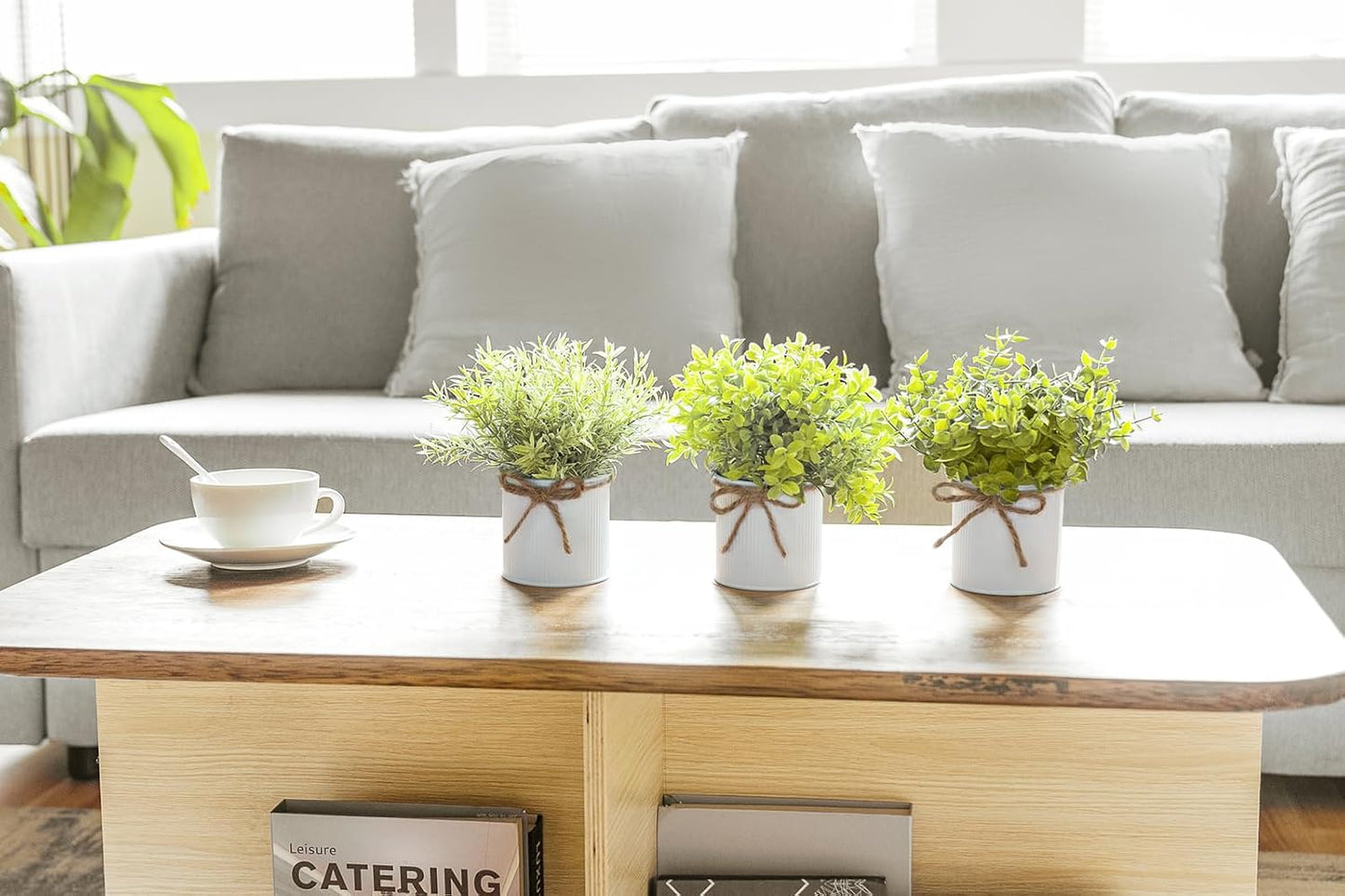Fake Plants in Farmhouse Galvanized Metal Pots Table Centerpiece Rustic / White / 3 Inch / Set of 3