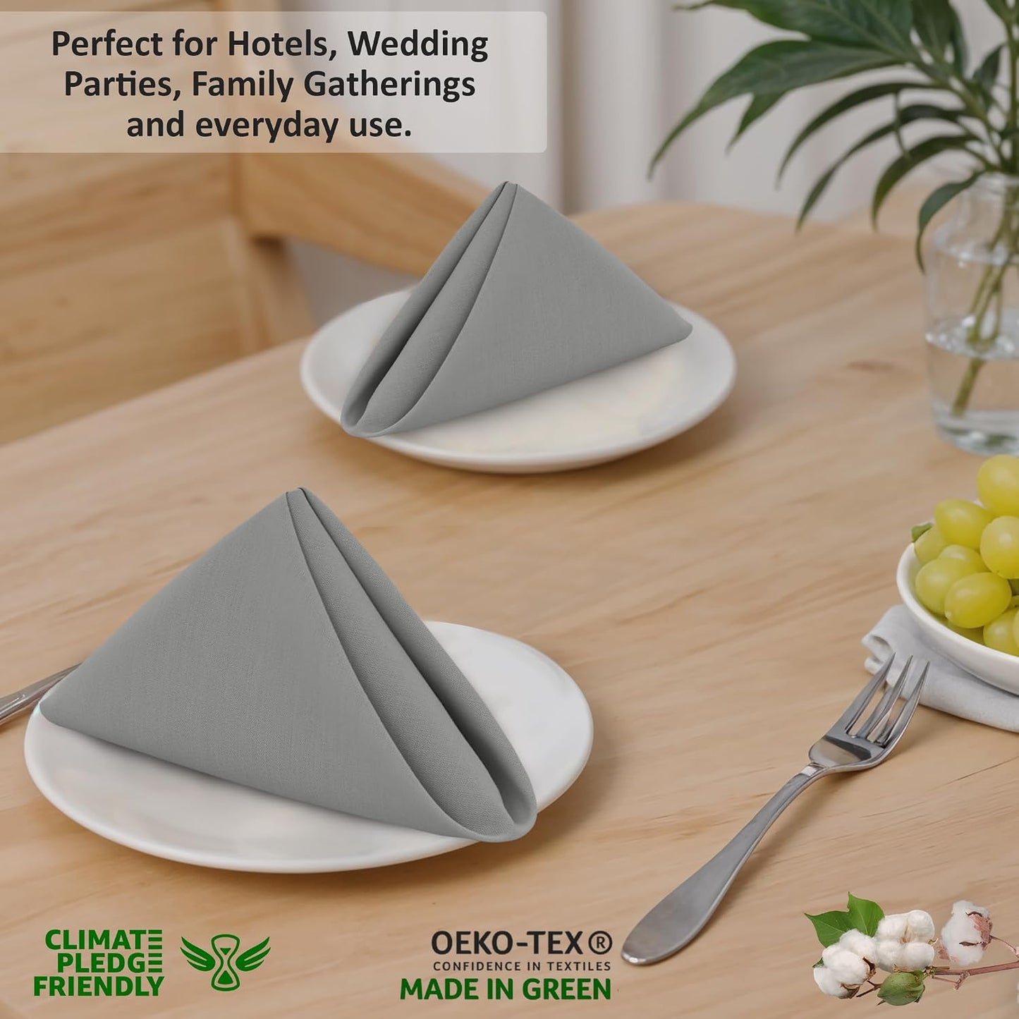 Ruvanti Cloth Napkins Set of 12, 100% Cotton 18”x18” - Wild Dove | Washable, Soft, Durable & Absorbent Everyday