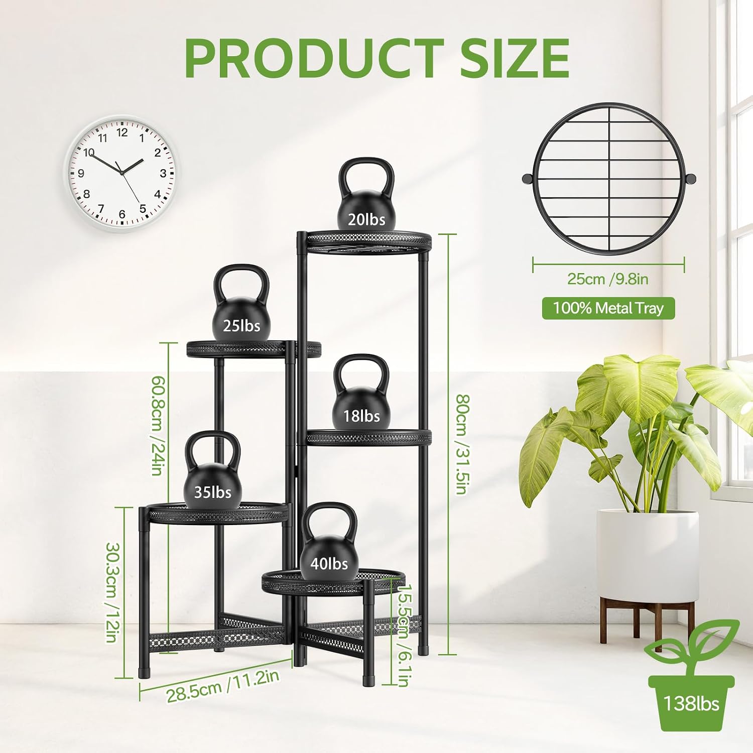 iDavosic.ly 5 Tier Large Plant Stand Indoor Outdoor, 10 In Tray, Iron Black | Tiered Metal Corner Heavy Duty Multiple