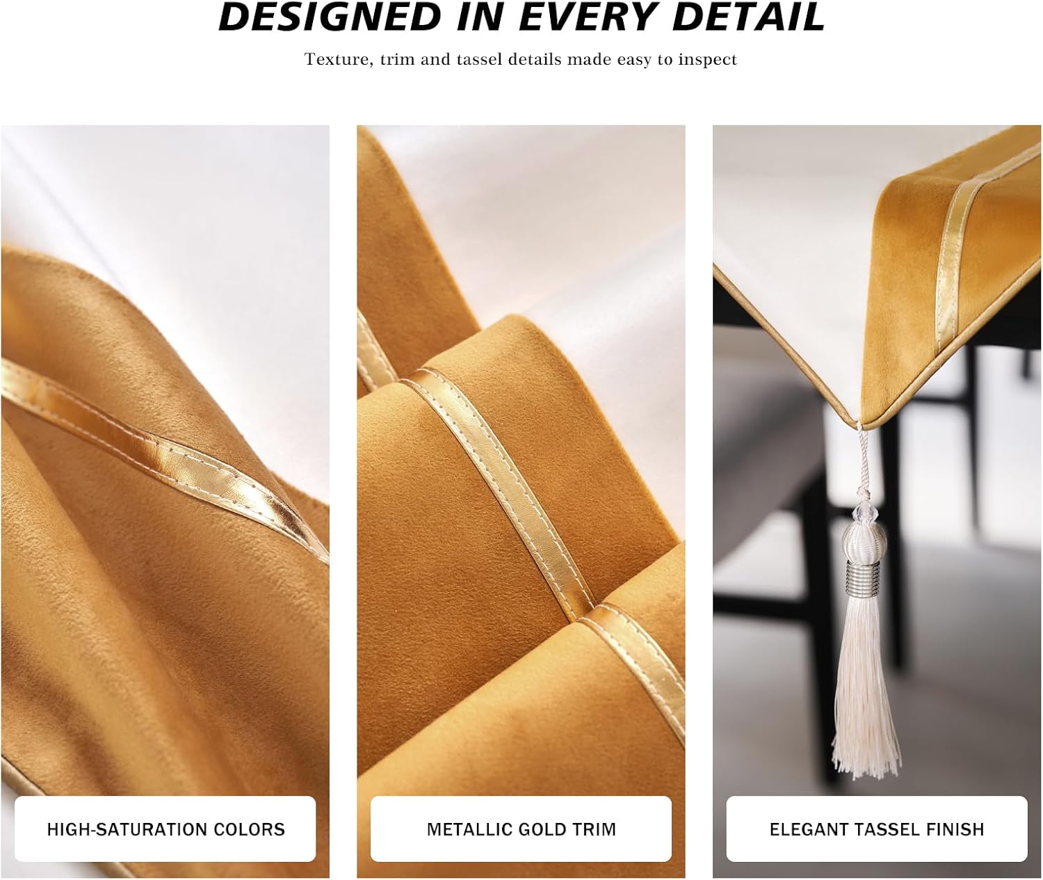Avigers Table Runner 12 x 59 Inch, Yellow，White, Geometric, Tassels | Faux Silk double-layer accent for dining rooms