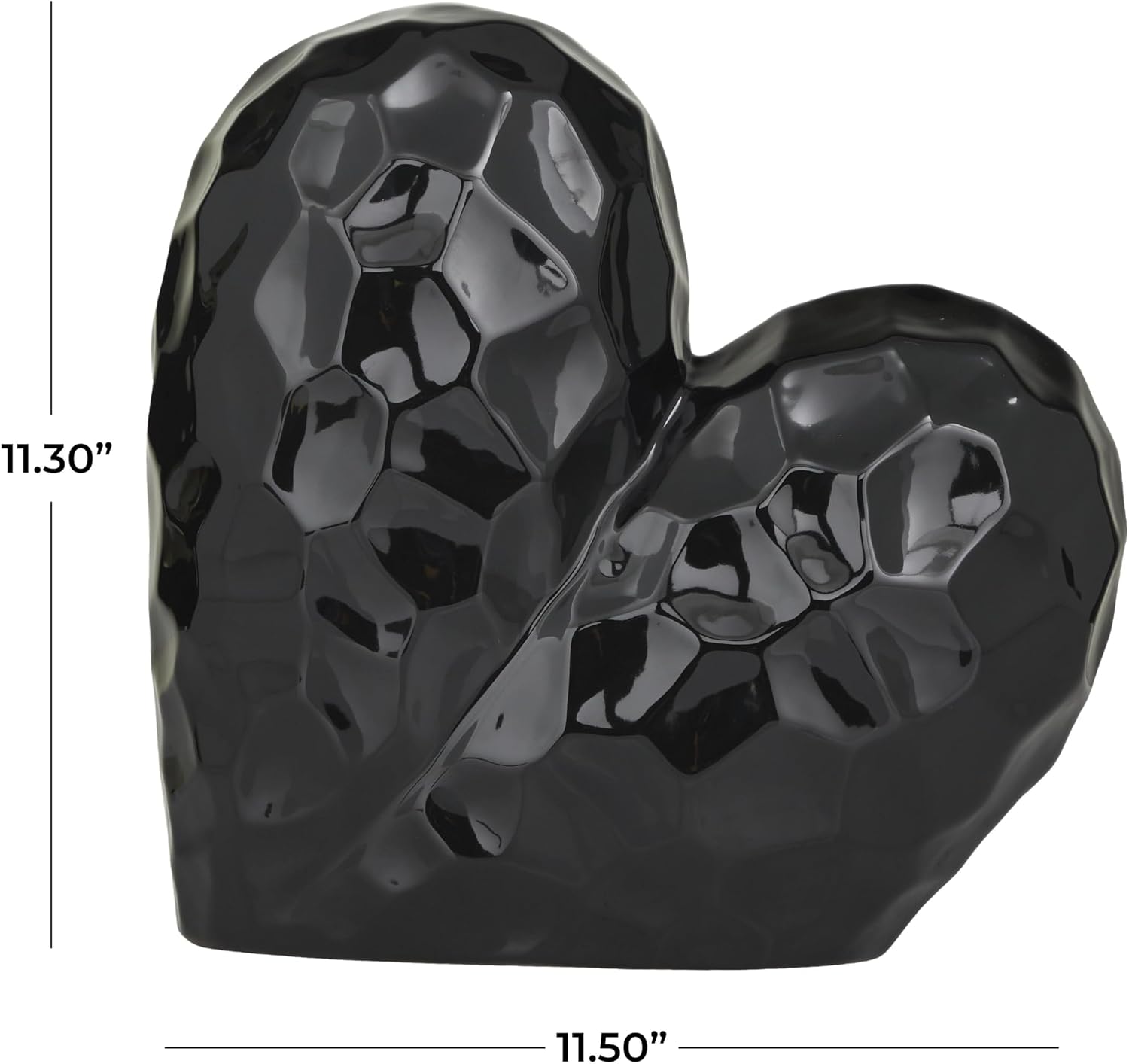 Porcelain Ceramic Heart Decorative Sculpture Dimensional Angled Origami / Black / 12 x 6 x 11