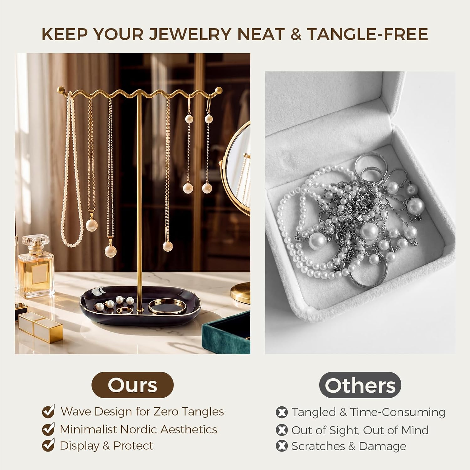 Ceramic Tray / Metal Necklace Holder Organizer for Rings Bracelets / Deluxe Black