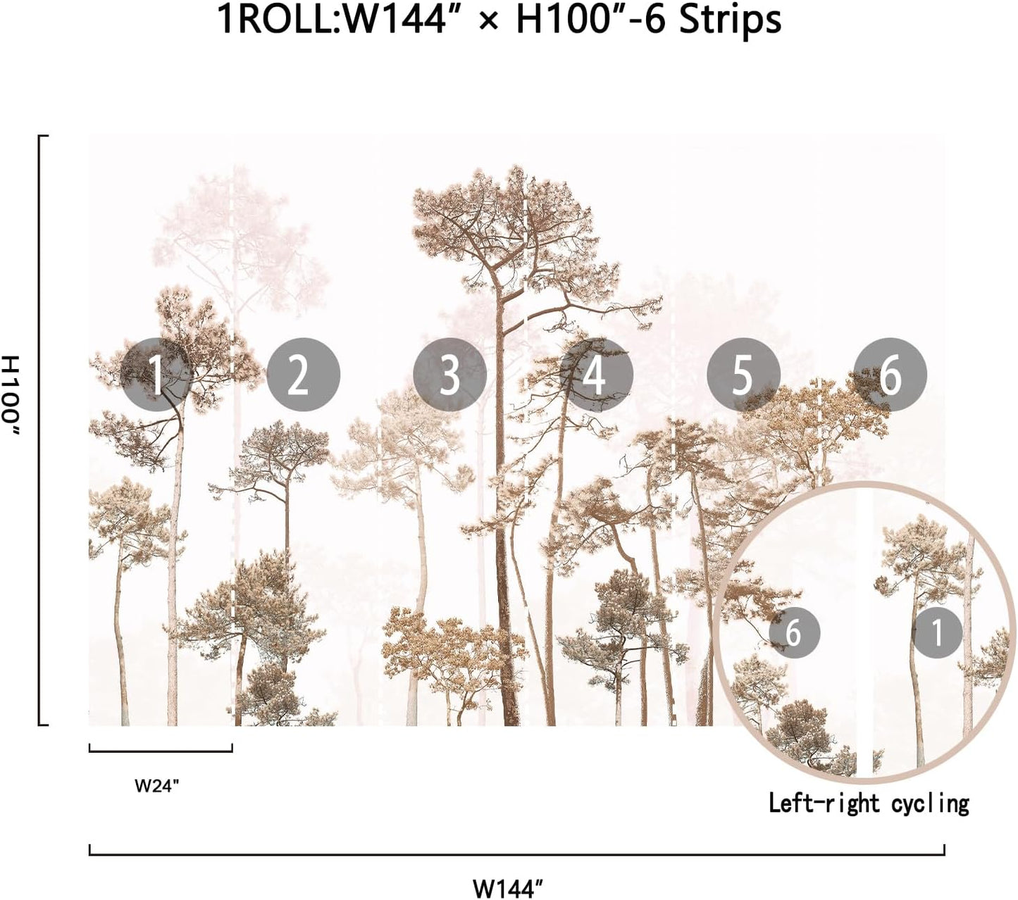 Vintage Forest Wall Murals Peel and Stick 144" W x 100" H Waterproof / Taupe / 144 x 100 / Beige