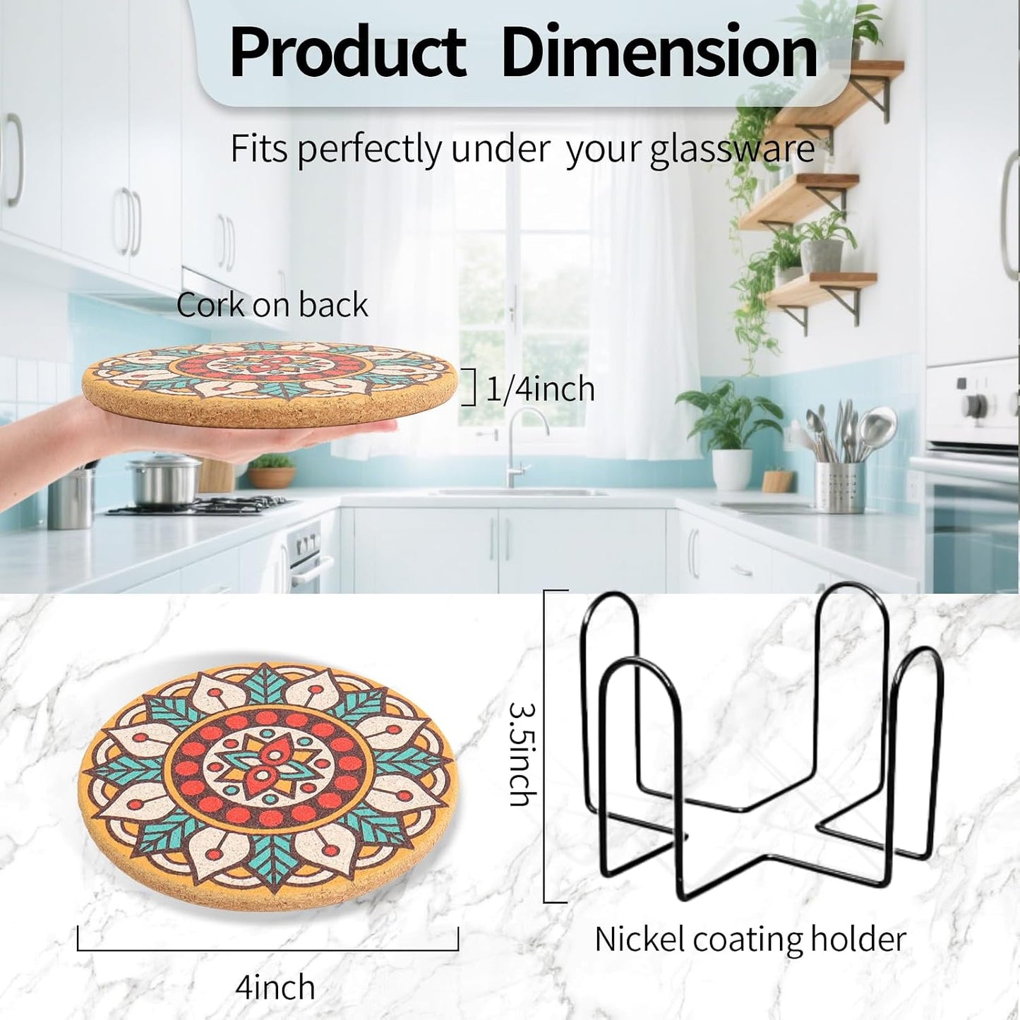 Holder / Round Boho Coasters for Drinks / Mandala Coasters4 / Set of 8