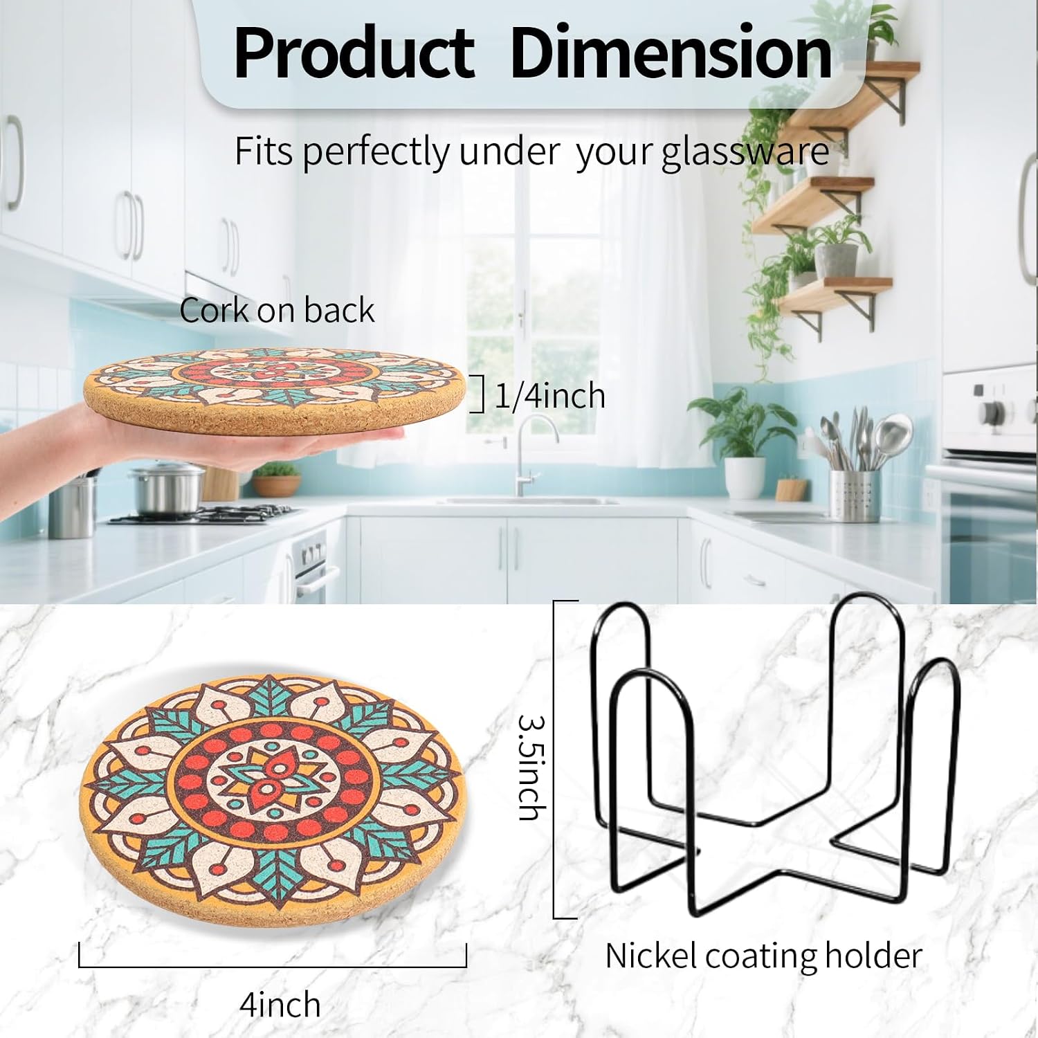 Holder / Round Boho Coasters for Drinks / Mandala Coasters4 / Set of 8